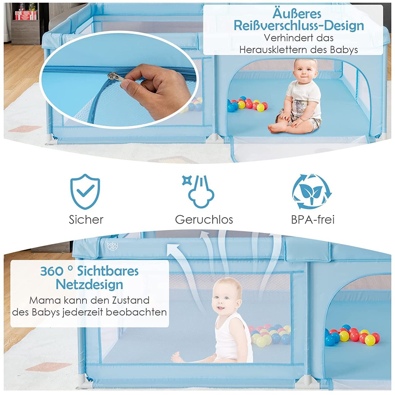 Costway Baby Laufstall mit 50 Bällen & 2 Türen