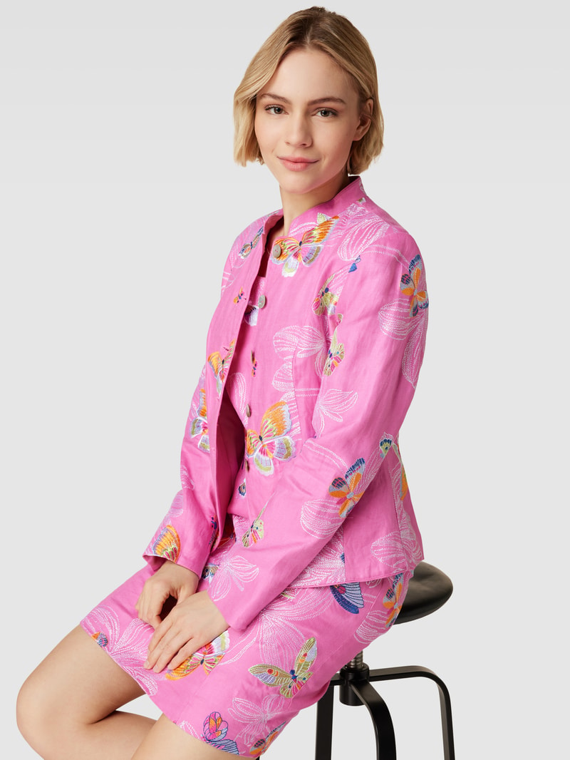 Blazer aus reinem Leinen mit Maokragen in pink