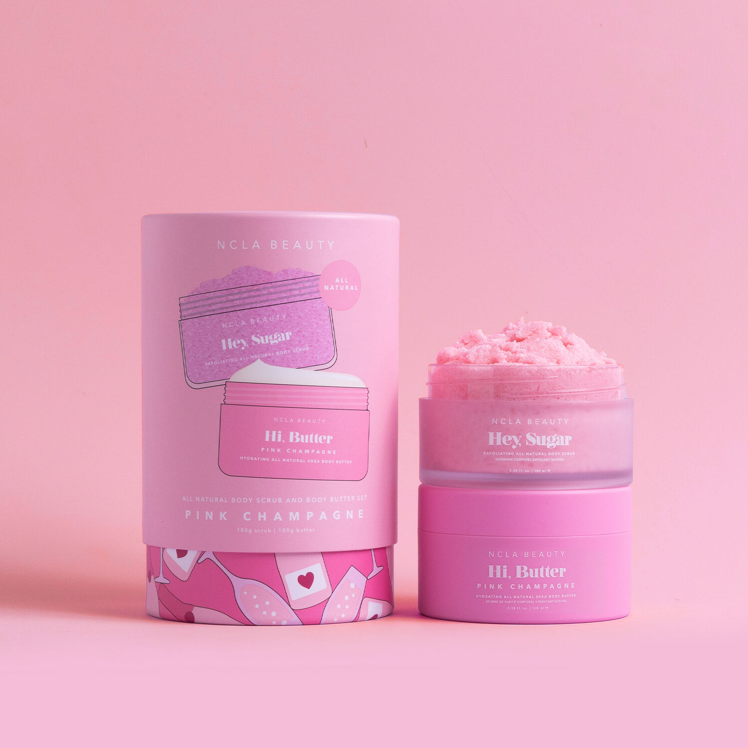 NCLA Beauty All Natural Body Care Set - Pink Champagne Exfoliant Corps 100g + Beurre Corporel 100g