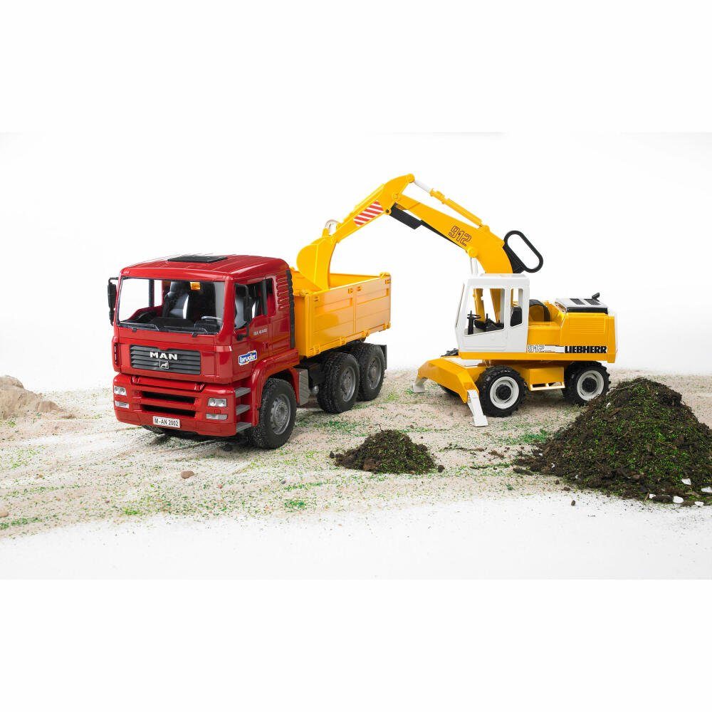 Bruder® Spielzeug-Baumaschine MAN TGA Kipplastwagen mit Liebherr Schaufelbagger