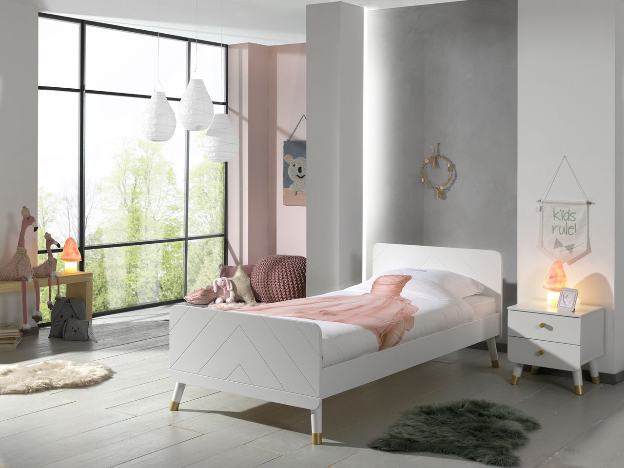 VIPACK BILLY Set best. aus: Einzelbett 90 x 200 cm, mit Lattenrost und Nachtkonsole mit 2 Schubladen, Ausführung lackiert Satin Weiß