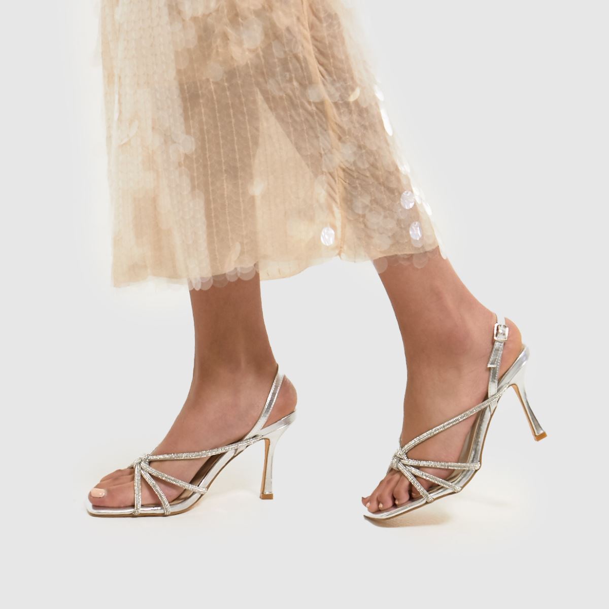 Schuh Sana – Silverfärgade högklackade skor med utsmyckning