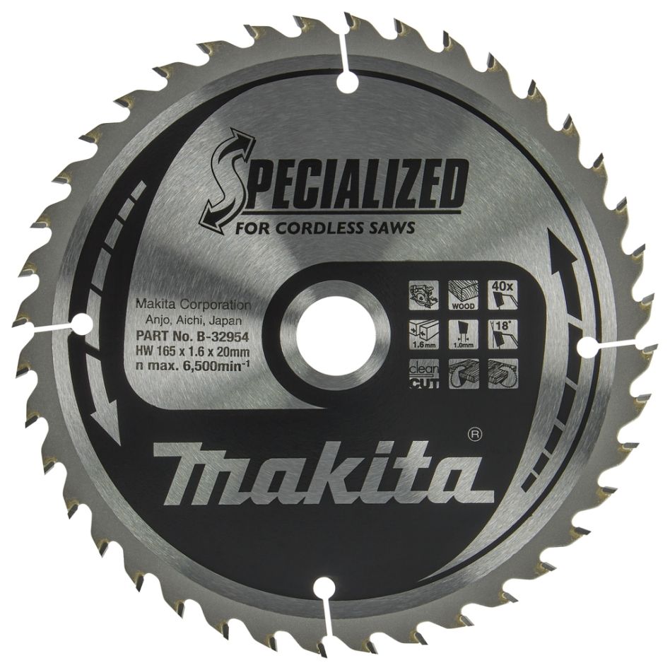 Makita Tilbehør B-32954 Træsavklinge Specialiseret 165x20x1.6 40T 18G