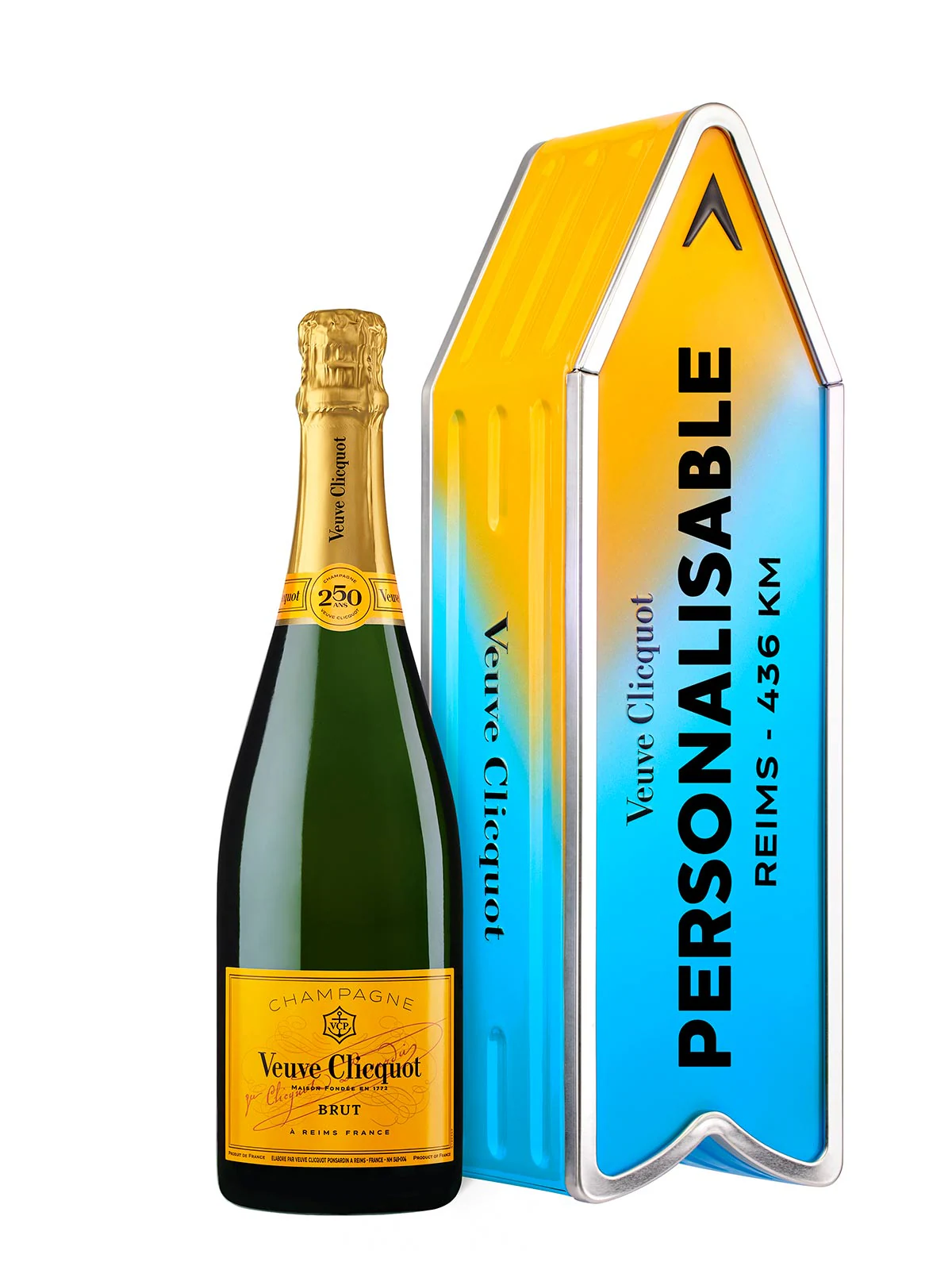 Veuve Clicquot Yellow Label personalisierbarer Arrow in blauem Farbverlauf