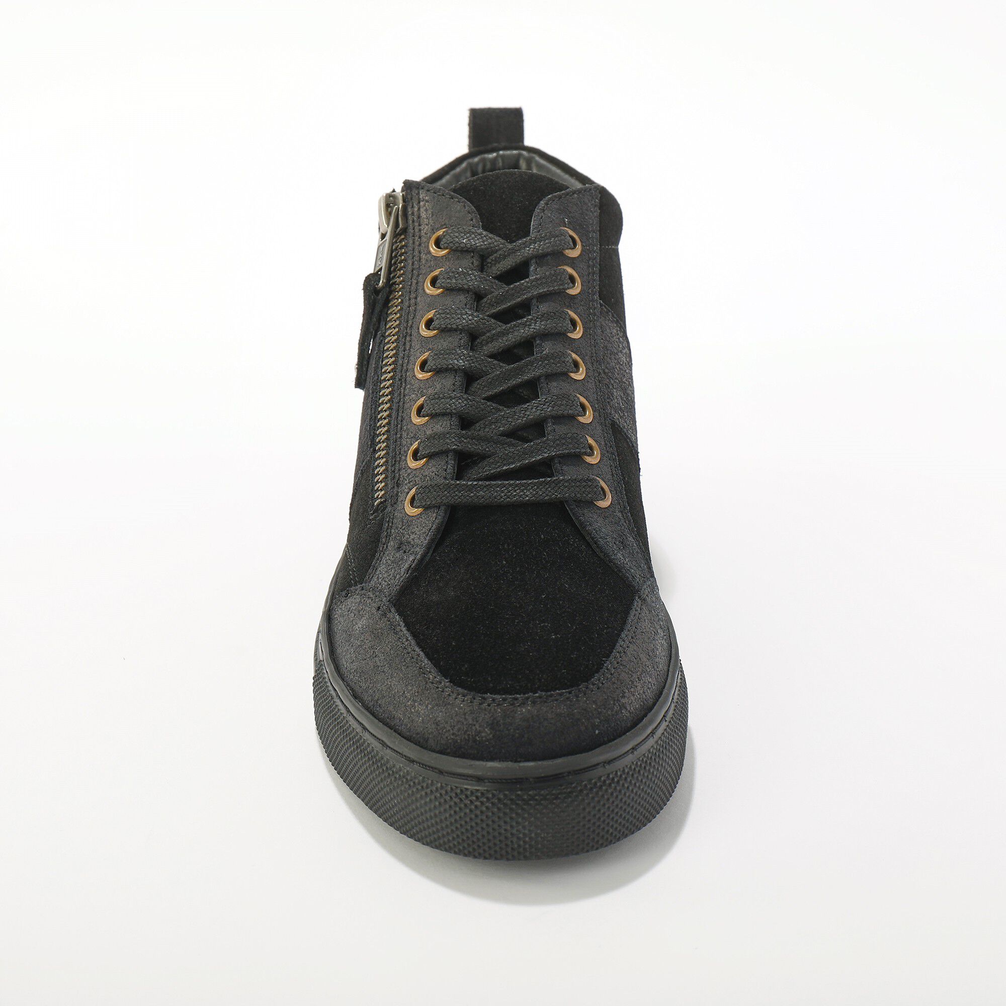 Baskets montantes zippées en cuir et croûte de cuir