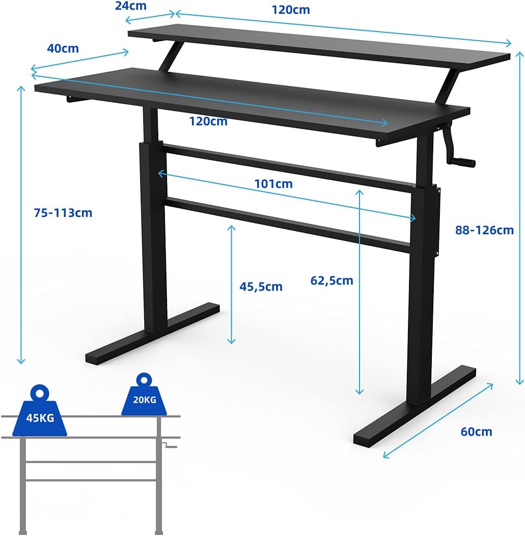 Costway COSTWAY Schreibtisch höhenverstellbar, Stehtisch mit Monitor Regal