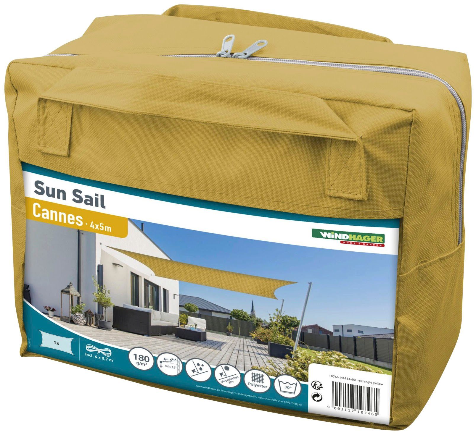 Windhager Sonnensegel Cannes Rechteck, 4x5m, gelb