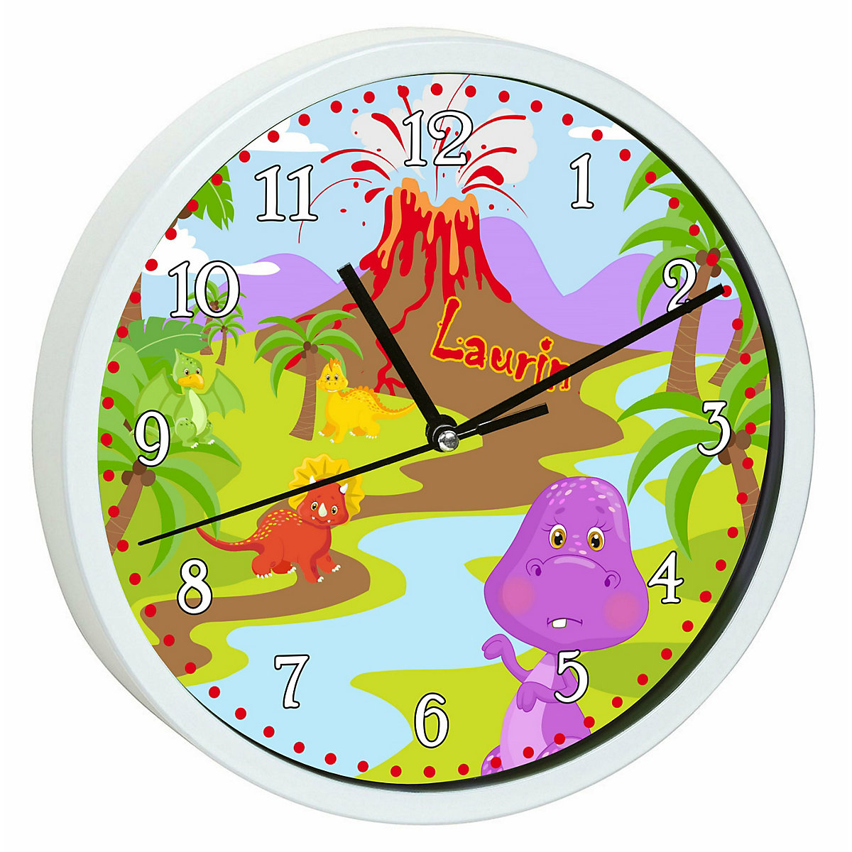 Kinder Wanduhr personalisiert mit Name Dino