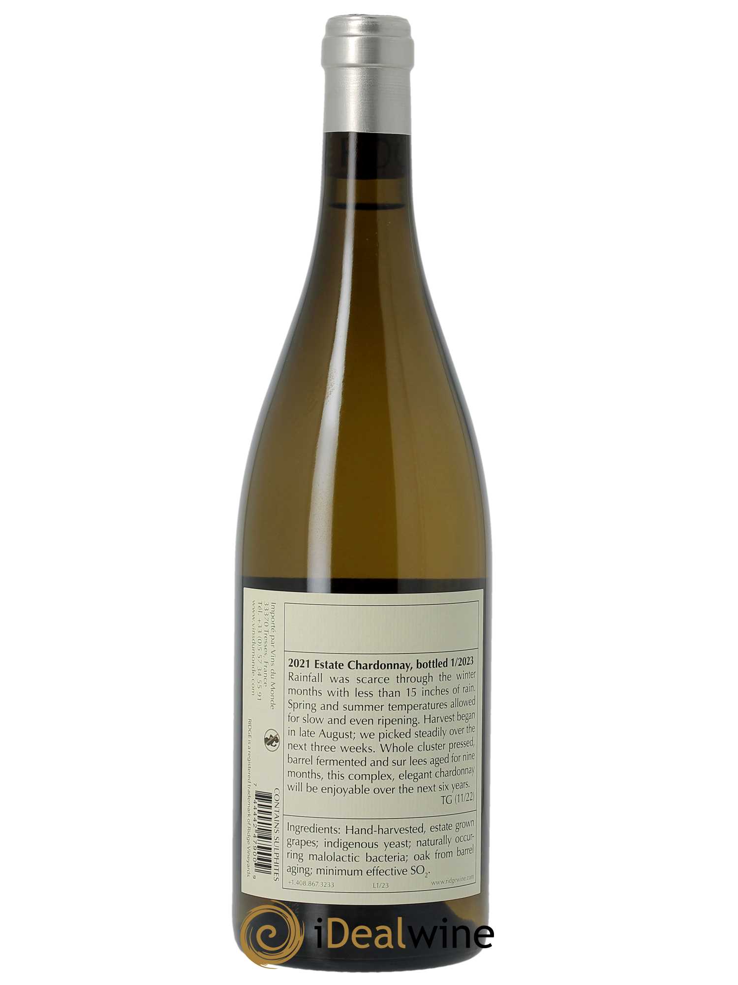 Santa Cruz Mountains Ridge Vineyards Estate Chardonnay Ridge Vineyards  2021 - Lot de 1 Bouteille