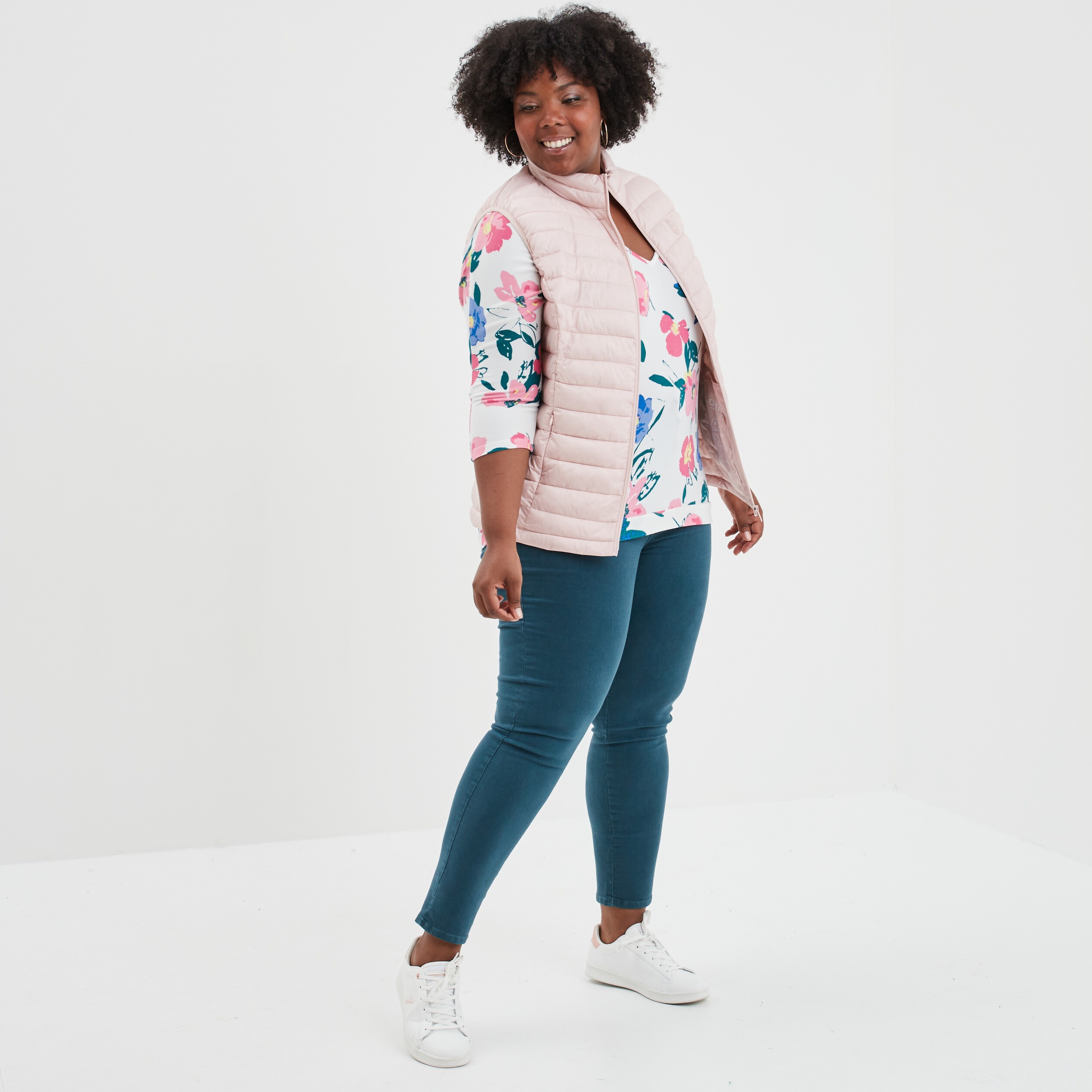 Doudoune légère droite sans manches rose clair femme grande taille | La Halle