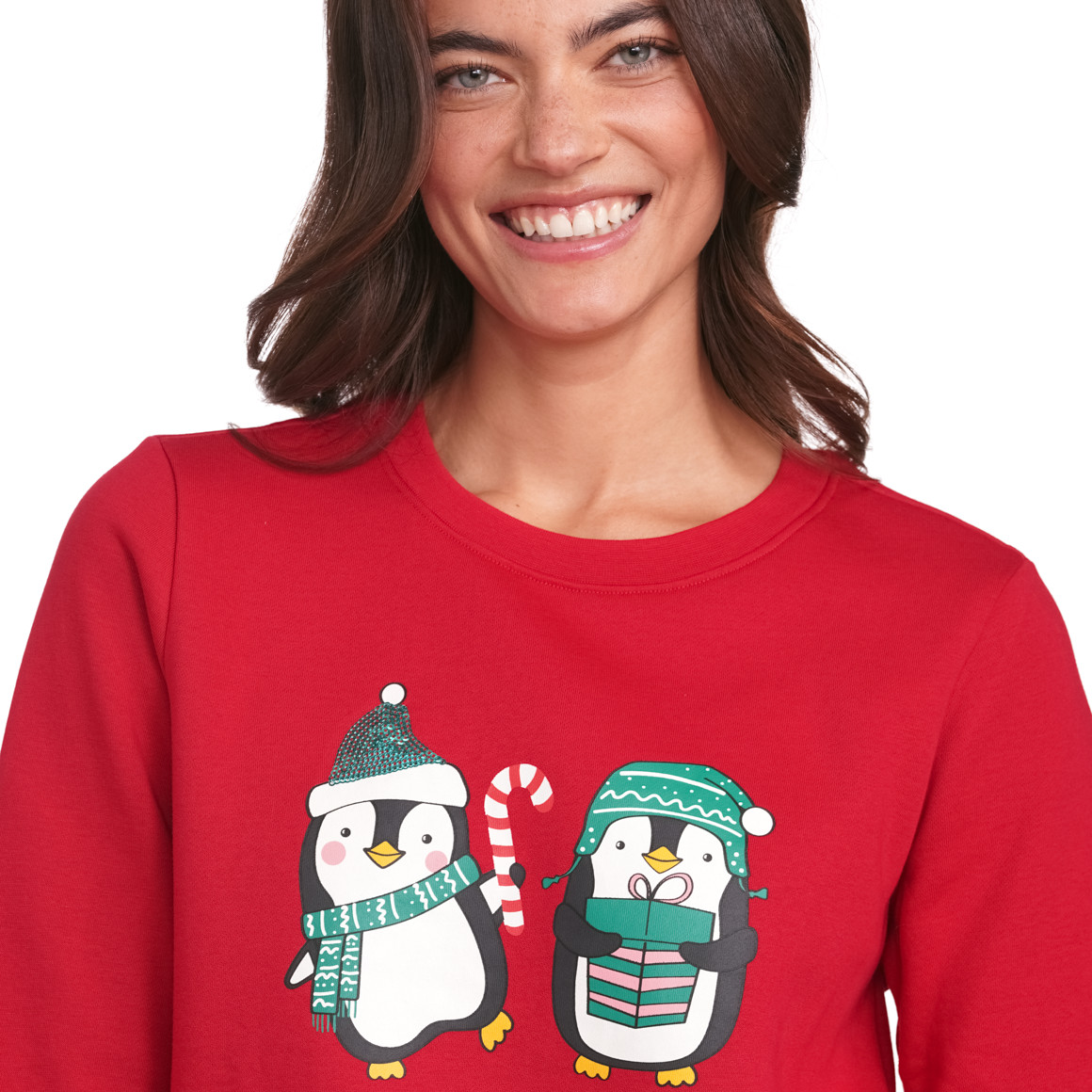 Damen Weihnachtssweatshirt mit Applikation rot