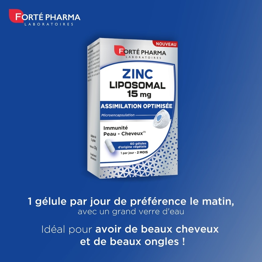 FORTE PHARMA Zinc Liposomal 15 mg - Défenses Immunitaires, Beauté de la Peau, Cheveux, Ongles Complément alimentaire beauté & immunité