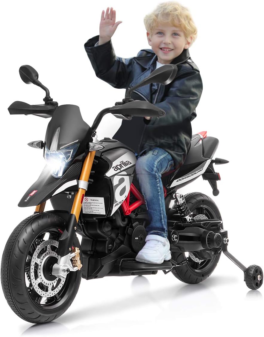 Costway 12V Aprilia Kinder Motorrad mit Stützrädern