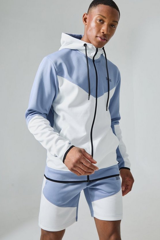 Active kurzer Colorblock Trainingsanzug mit Kapuze und Trichterkragen