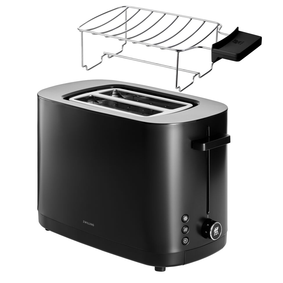 Toaster mit Brötchenaufsatz, 2 Schlitze kurz, Schwarz