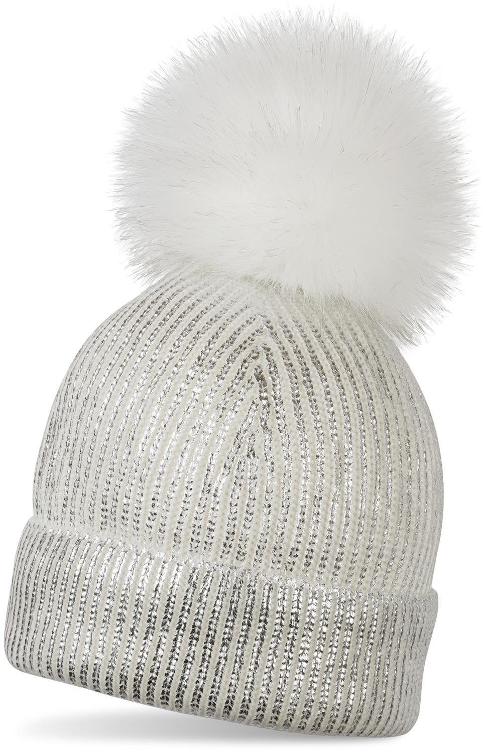 styleBREAKER Bommelmütze (1-St) Metallic Winter Strick Bommelmütze