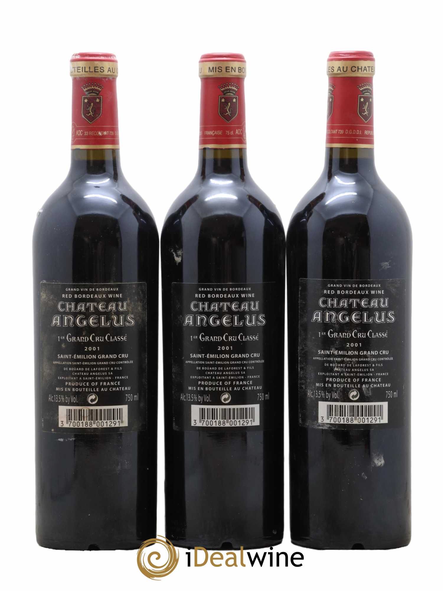 Château Angélus 1er Grand Cru Classé A  2001 - Lot de 3 Bouteilles