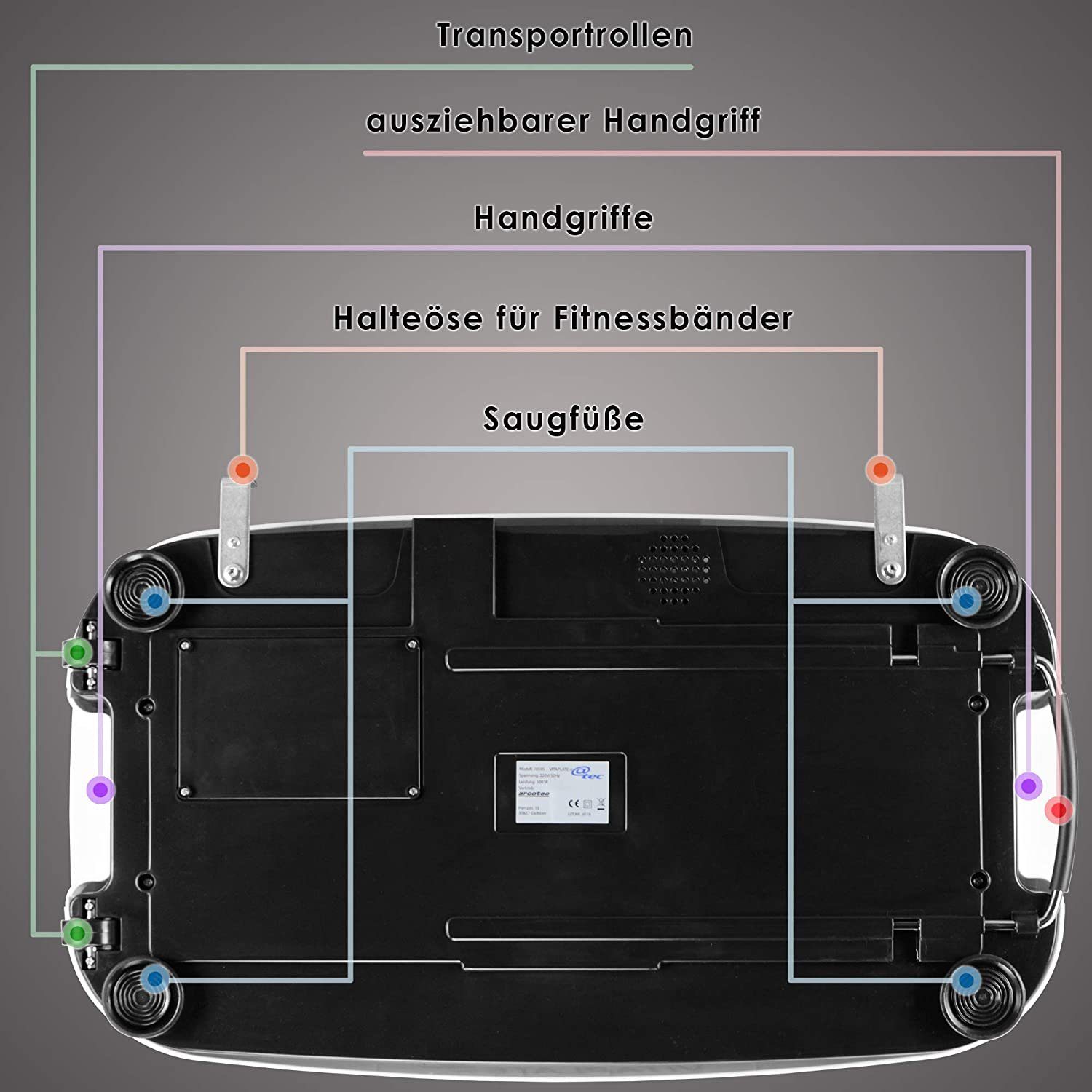 @tec Vibrationsplatte Vitaplate SE, 300,00 W, 20 Intensitätsstufen, Vibration-Trainings-Gerät, Fitnessstation, effektiver Vibrationstrainer, große Trainingsfläche, Display, Fernbedienung, Fett-Verbrenner