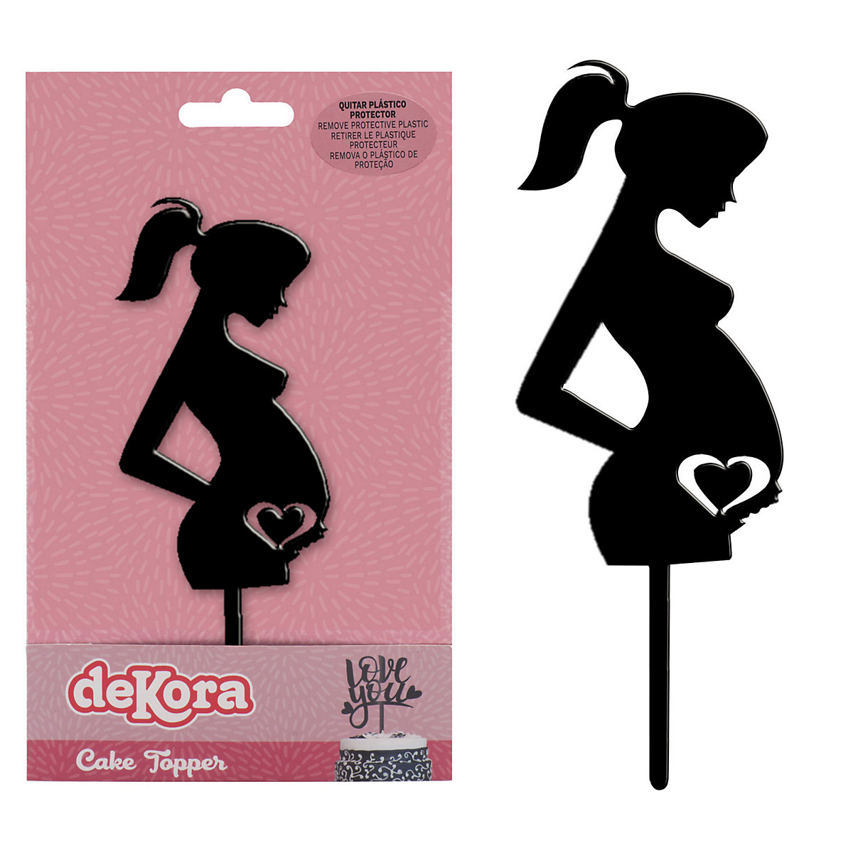 Cake Topper Schwangere Frau Babyparty Mutter in schwarz als Tortenstecker 16x6cm