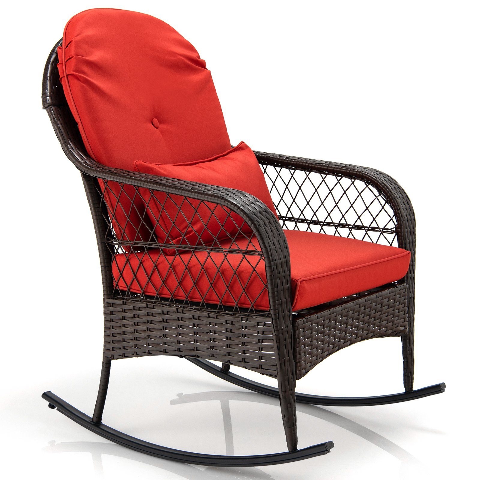 COSTWAY Schaukelstuhl, Rattan, mit Lehne und Kissen, 87x67x95cm