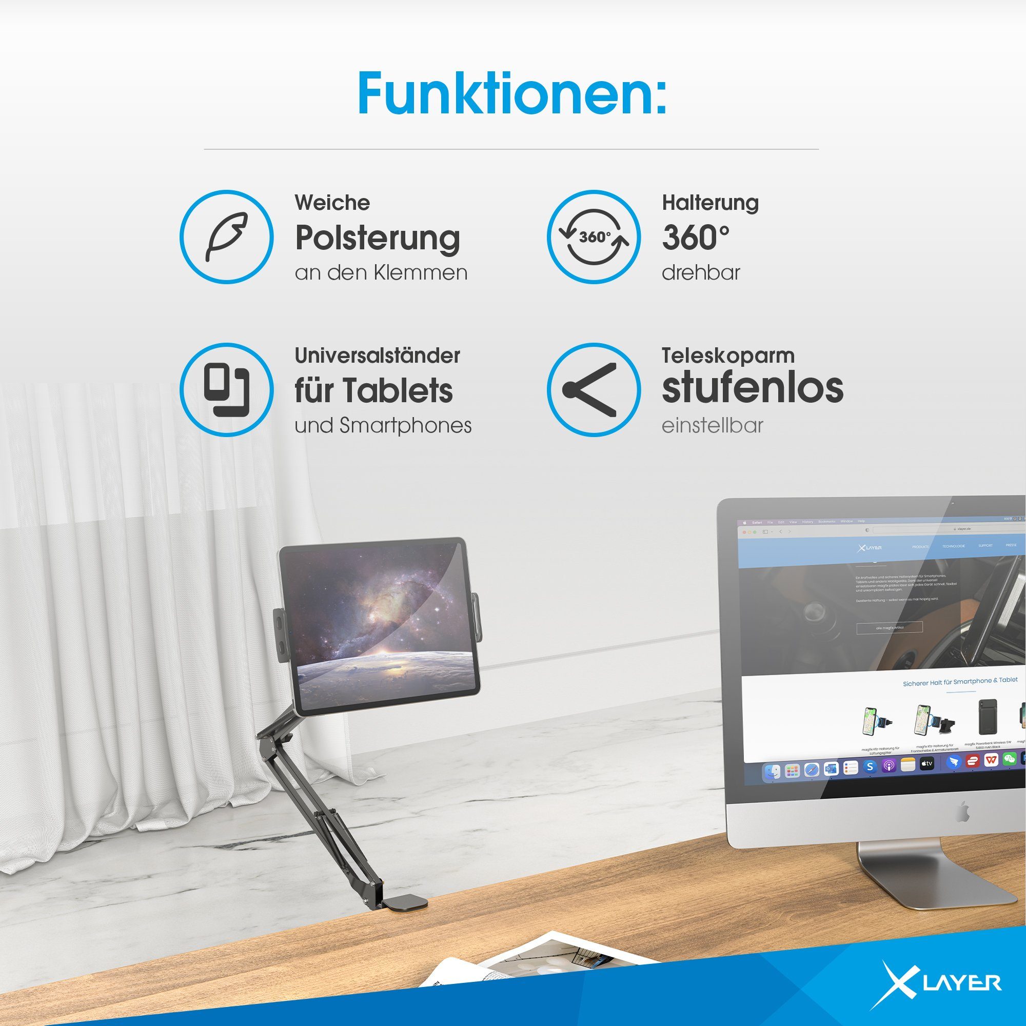 XLAYER XLayer Tablet-Halterung mit Schwenkarm Black Tablet-Halterung, (1-tlg)