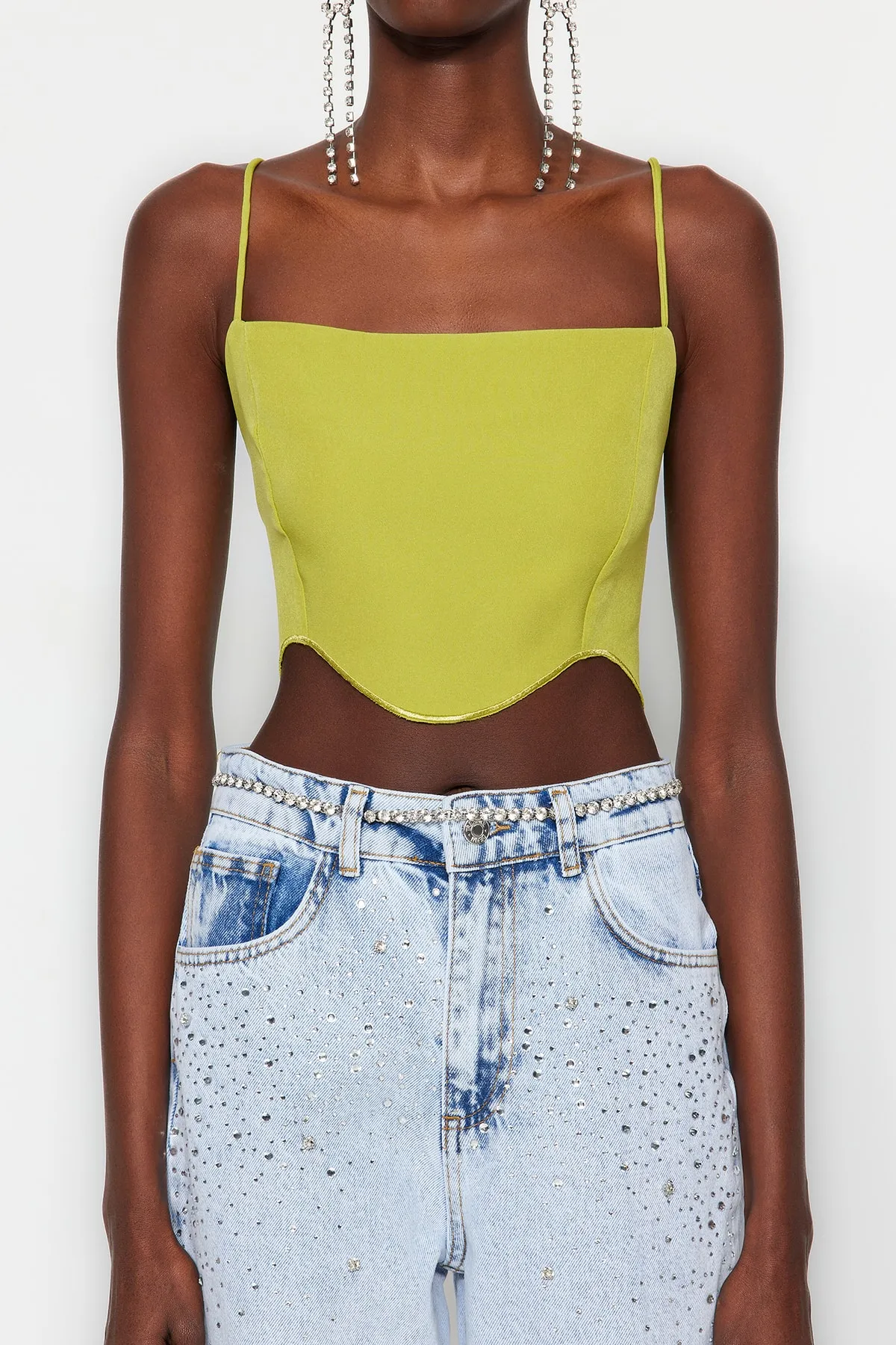 Trendyol Collection  Fat Green Crop Woven Bustier TPRSS23BS00033