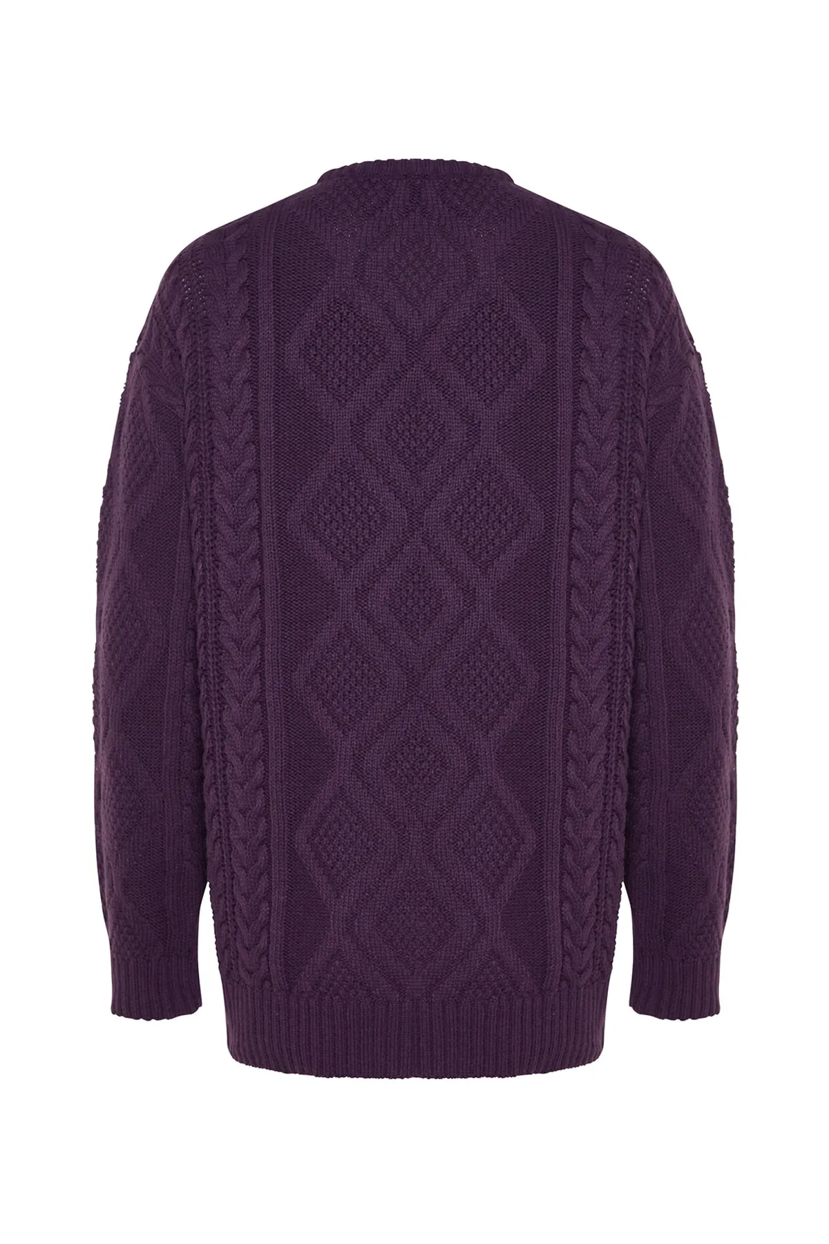 Trendyol Collection  Lila Unisex-Strickpullover mit weitem Schnitt und Rundhalsausschnitt aus geflochtenem Haar TMNAW23KZ00280