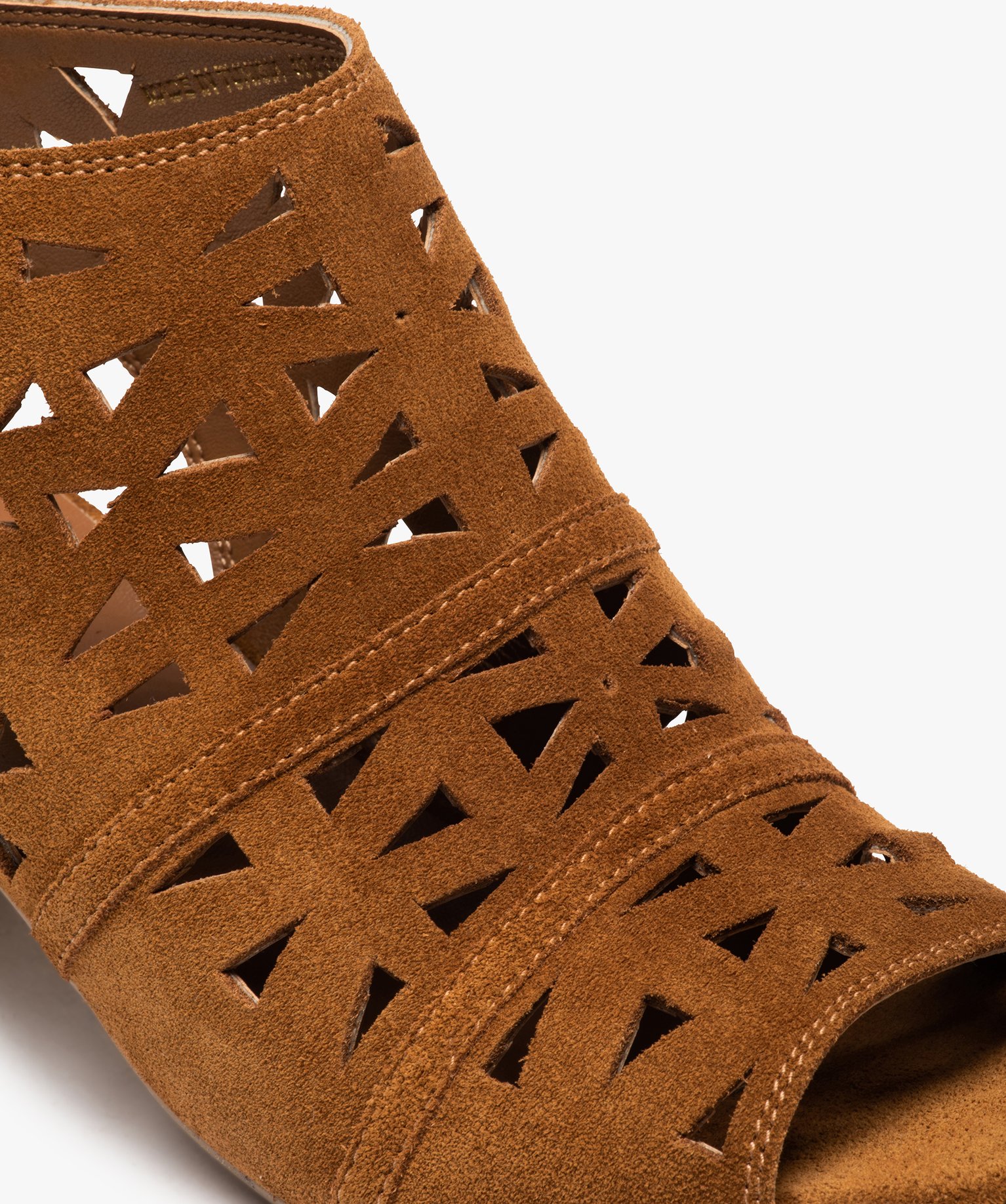 Sandales femme avec dessus en cuir ajouré camel | GEMO