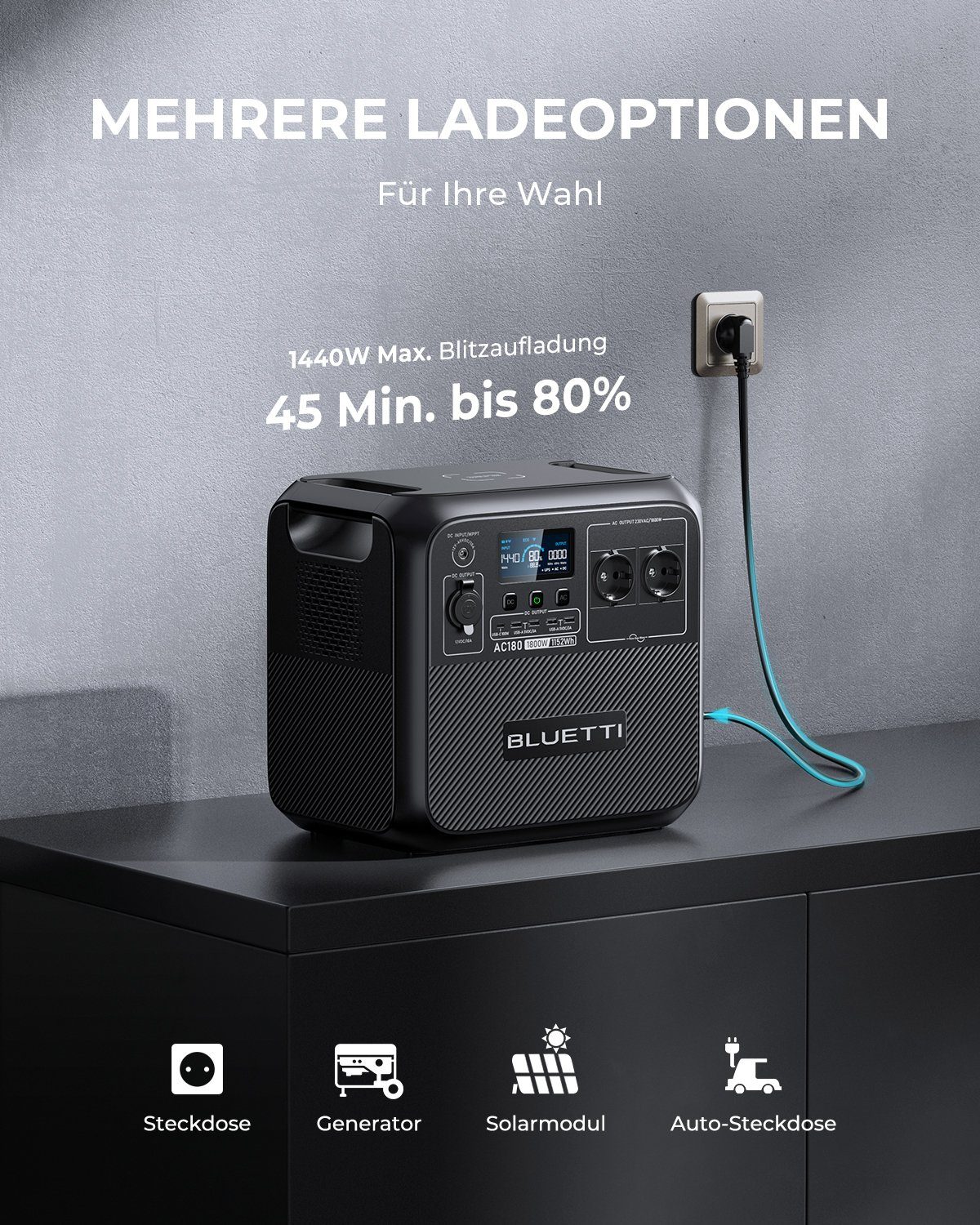BLUETTI Stromerzeuger AC180 Solargenerator mit externem Batteriemodul B300, 2 x 1800 W AC Steckdosen für Camping, Outdoor