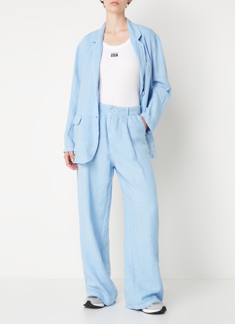Penn & Ink high-waisted wide-fit linen trousers with side pockets