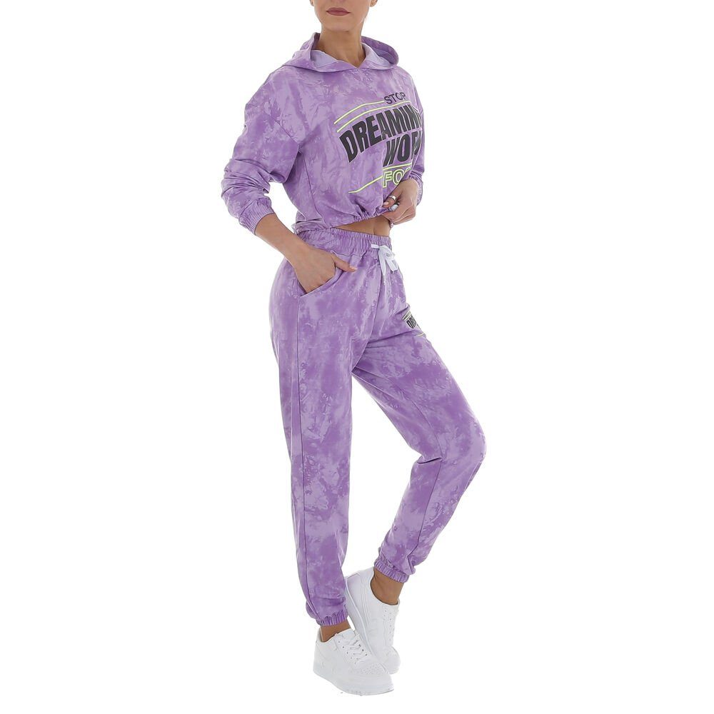 Ital-Design Jogginganzug Damen Freizeit, Kapuze Textprint Stretch Jogging- & Freizeitanzug in Lila