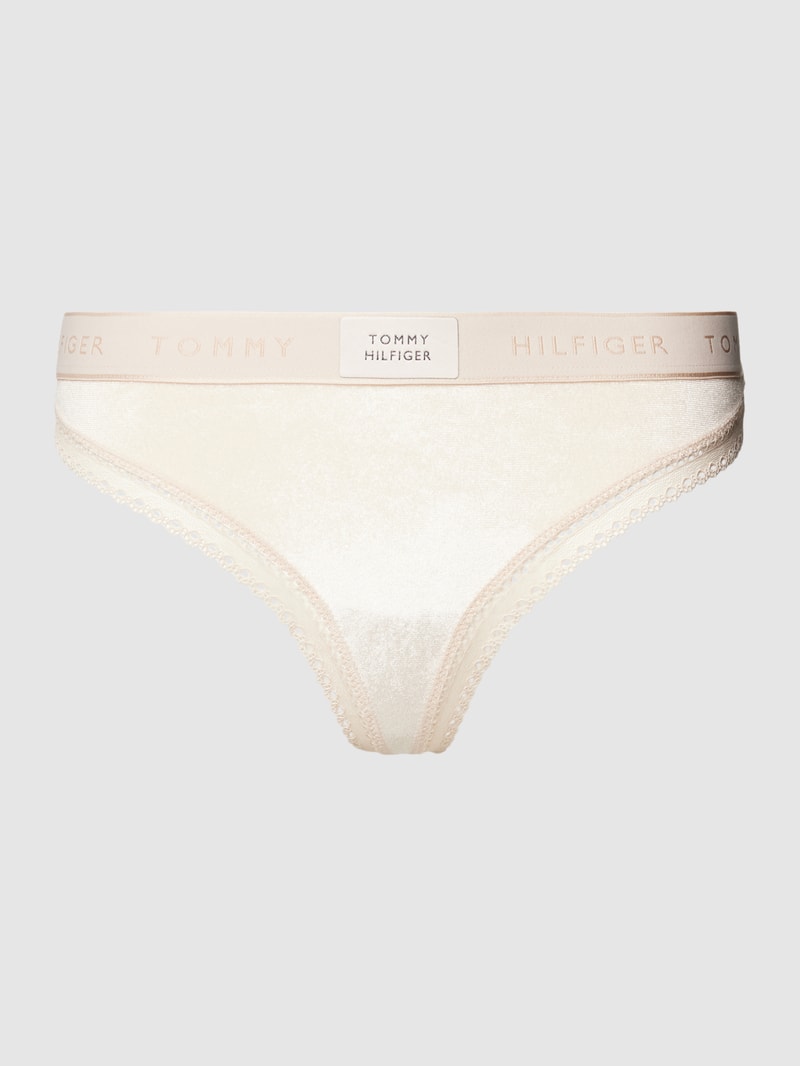String mit elastischem Logo-Bund in beige