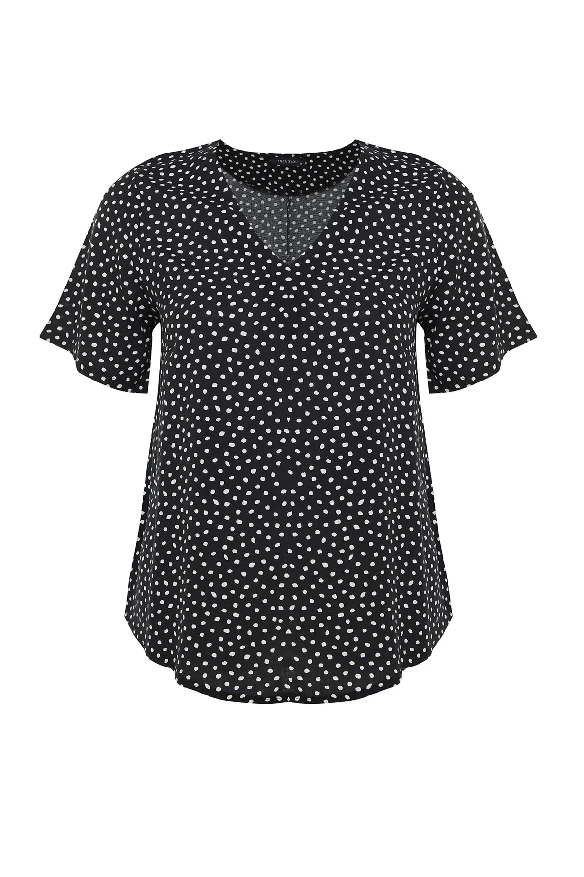 Trendyol Curve  Schwarze gewebte Bluse mit Tupfenmuster TBBSS22AF0033