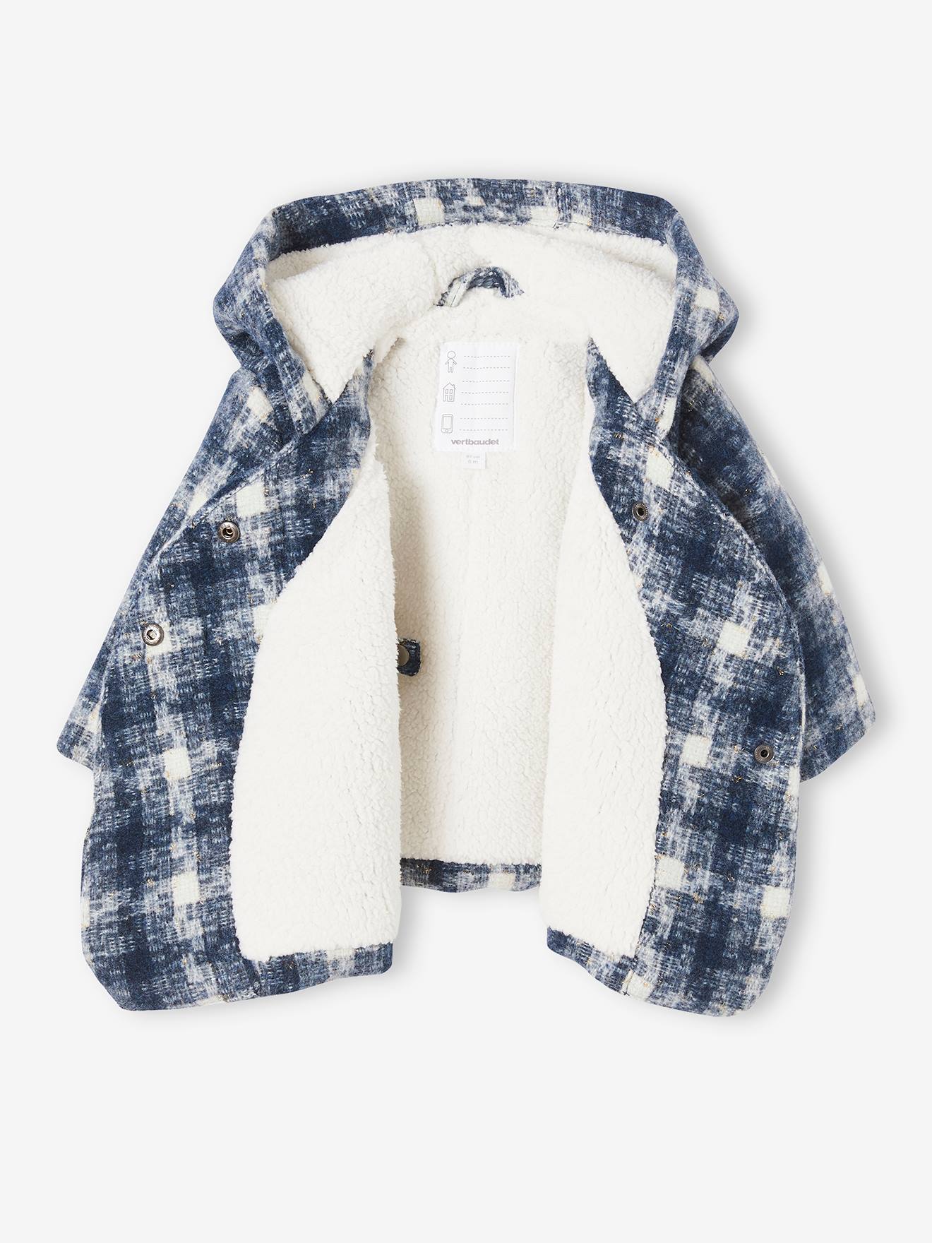 Manteau à carreaux bébé ouverture croisée carreaux bleu foncé