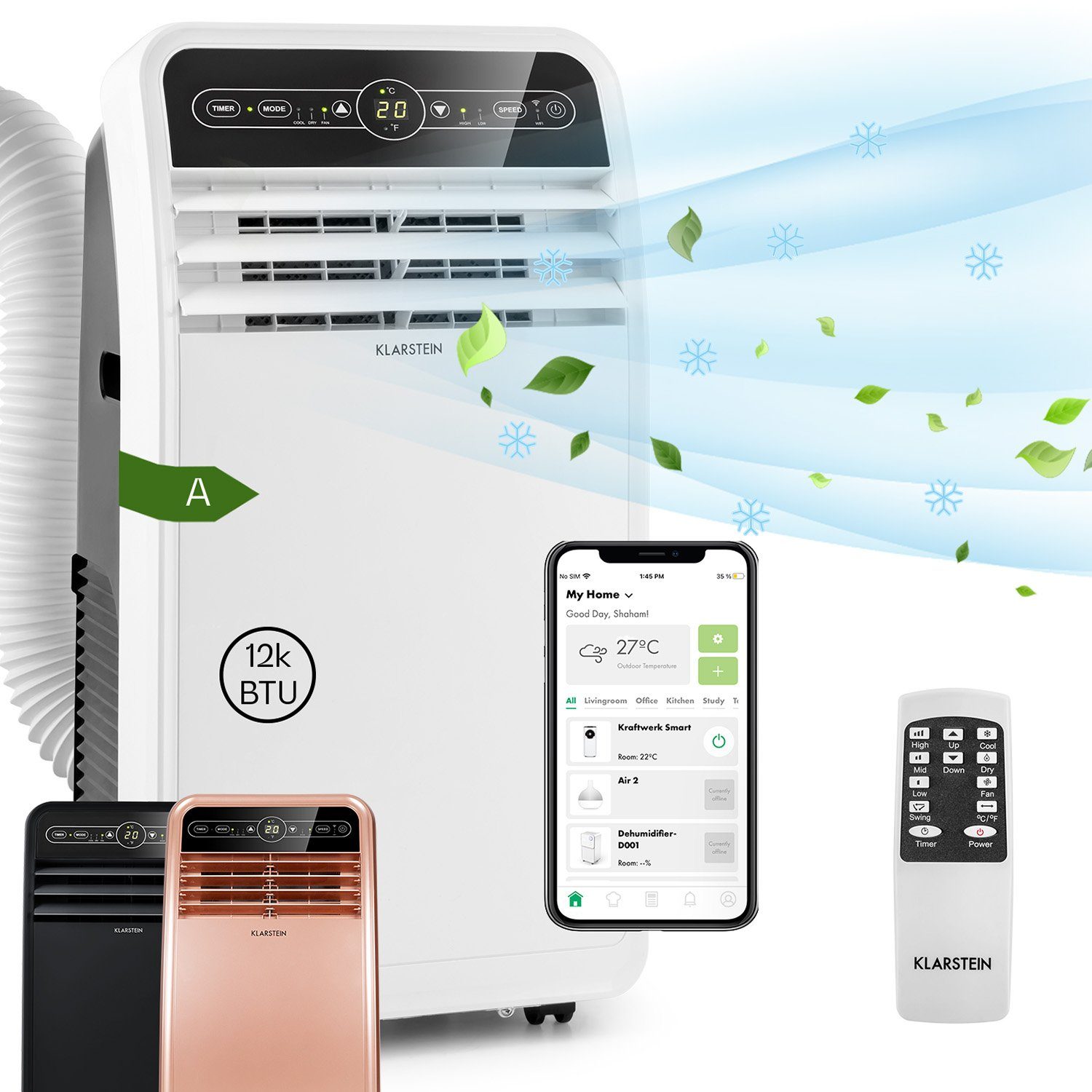 Klarstein Klimagerät Metrobreeze New York Smart 12k, Klimagerät mobil klimaanlage Air Conditioner Kühlgerät Luftkühler