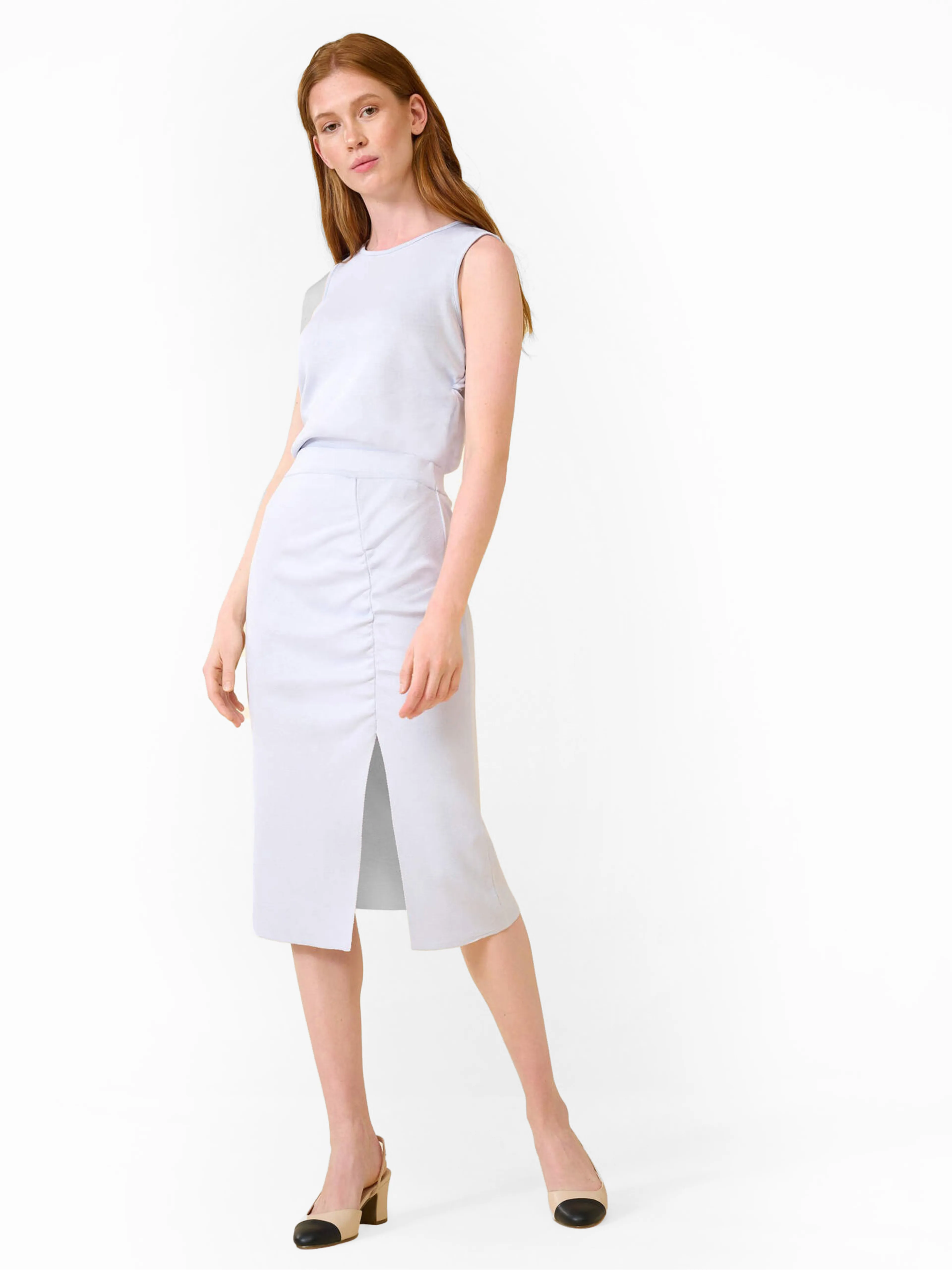 Hellblauer Damen-Bleistiftrock mit Schlitz ORSAY