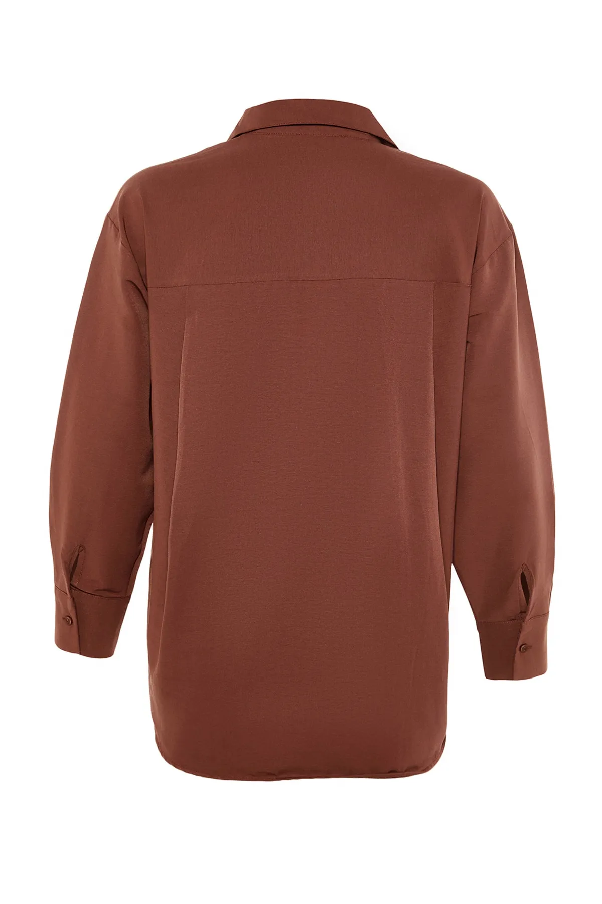 Trendyol Collection  Braunes Boyfriend-Hemd mit breiter Passform und gewebter Baumwolle und einer Tasche TWOAW20GO0115
