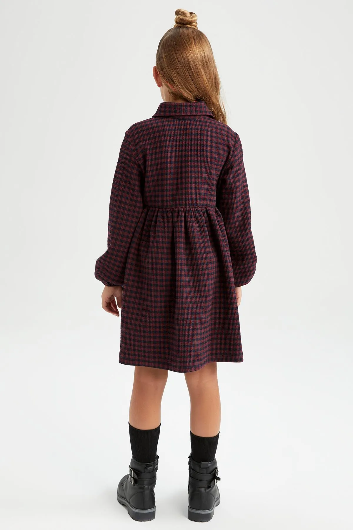 DeFacto  Kariertes Langarmkleid mit Polokragen für Mädchen