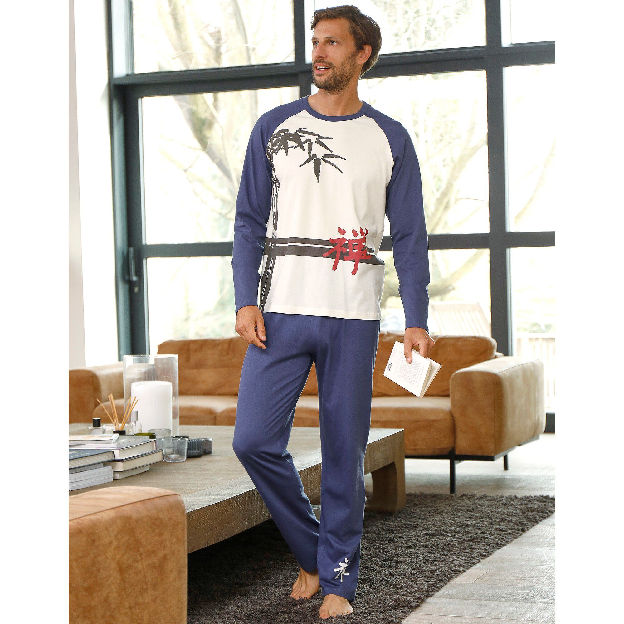 Pyjama pantalon motif bambou manches longues