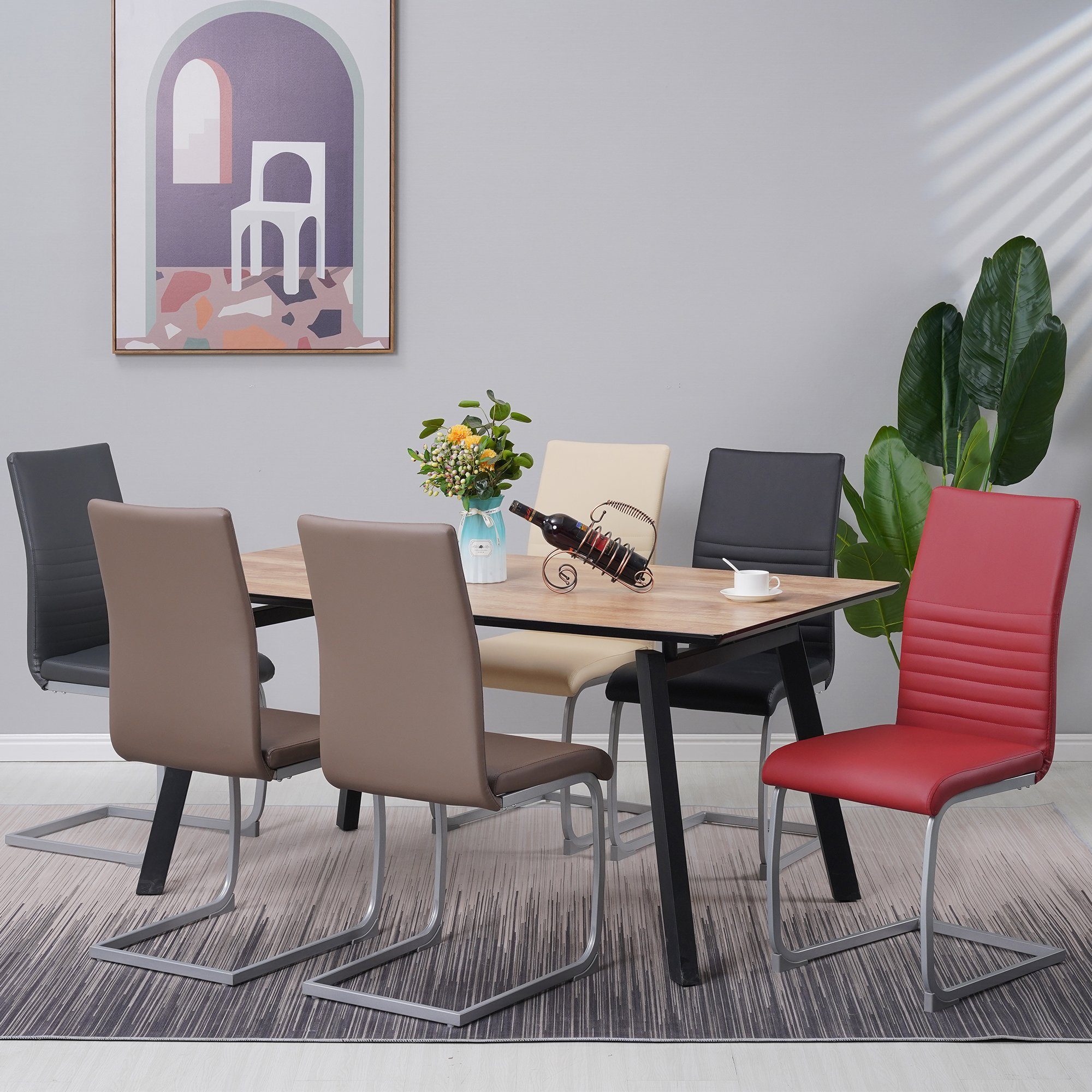 Albatros International Freischwinger Albatros Esszimmerestuhl Küchenstuhl MURANO, Kunstleder Bezug (4er Set, Schwarz), Esszimmerstuhl Schwingstuhl mit modernem Design, dicke Polsterung