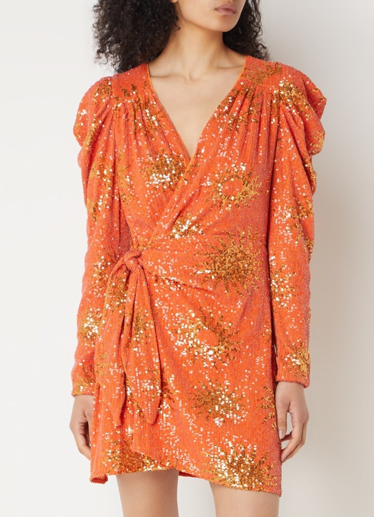 Vestido corto Sunny Mood de Farm Rio con lentejuelas y mangas abullonadas.