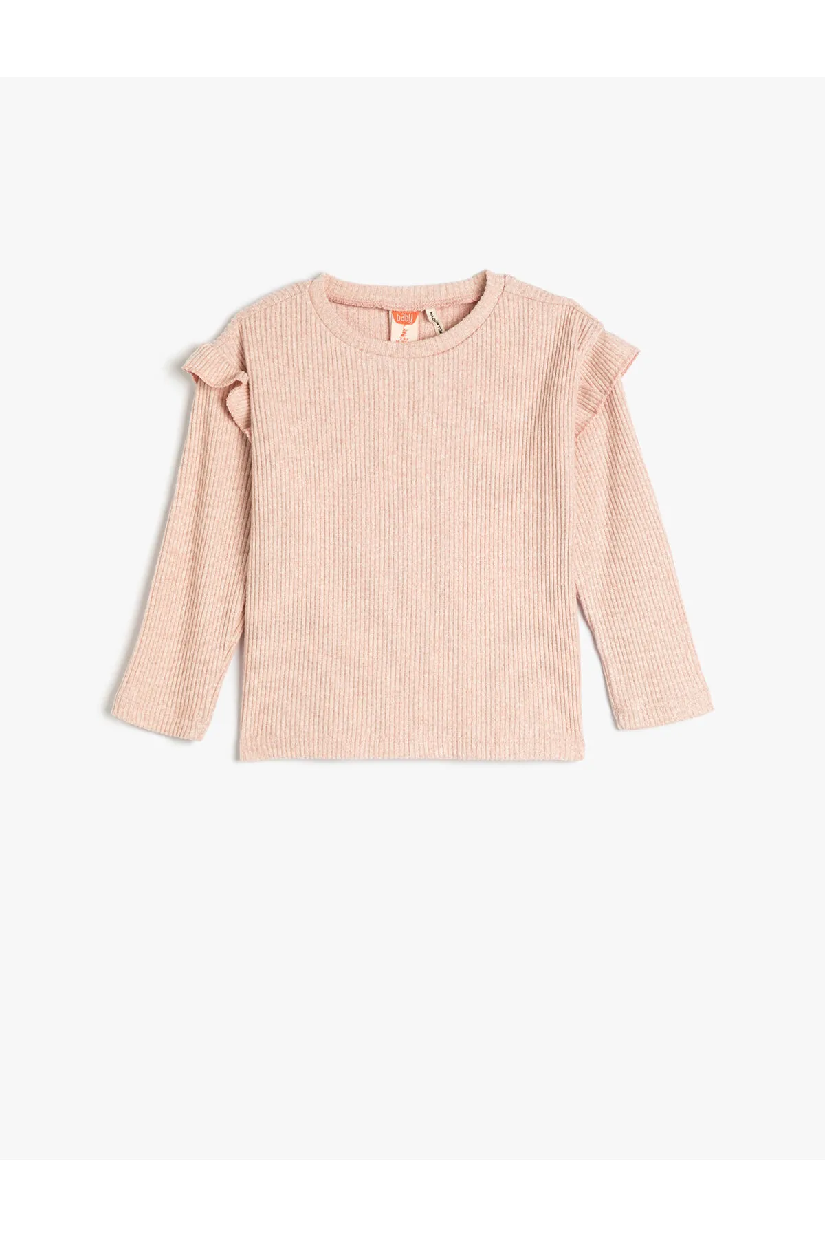 Koton  Basic-T-Shirt mit Rüschen, detailliertem, langärmligem Camisole und Rundhalsausschnitt mit weicher Struktur