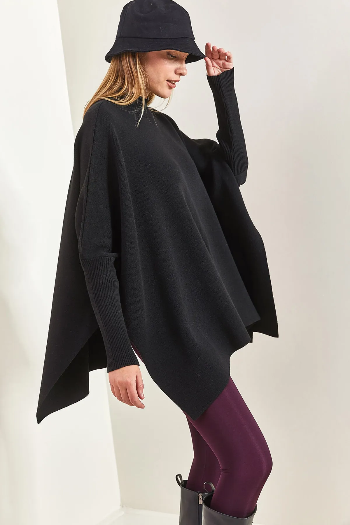 Bianco Lucci  Basic-Oversize-Poncho für Damen mit elastischen Ärmeln