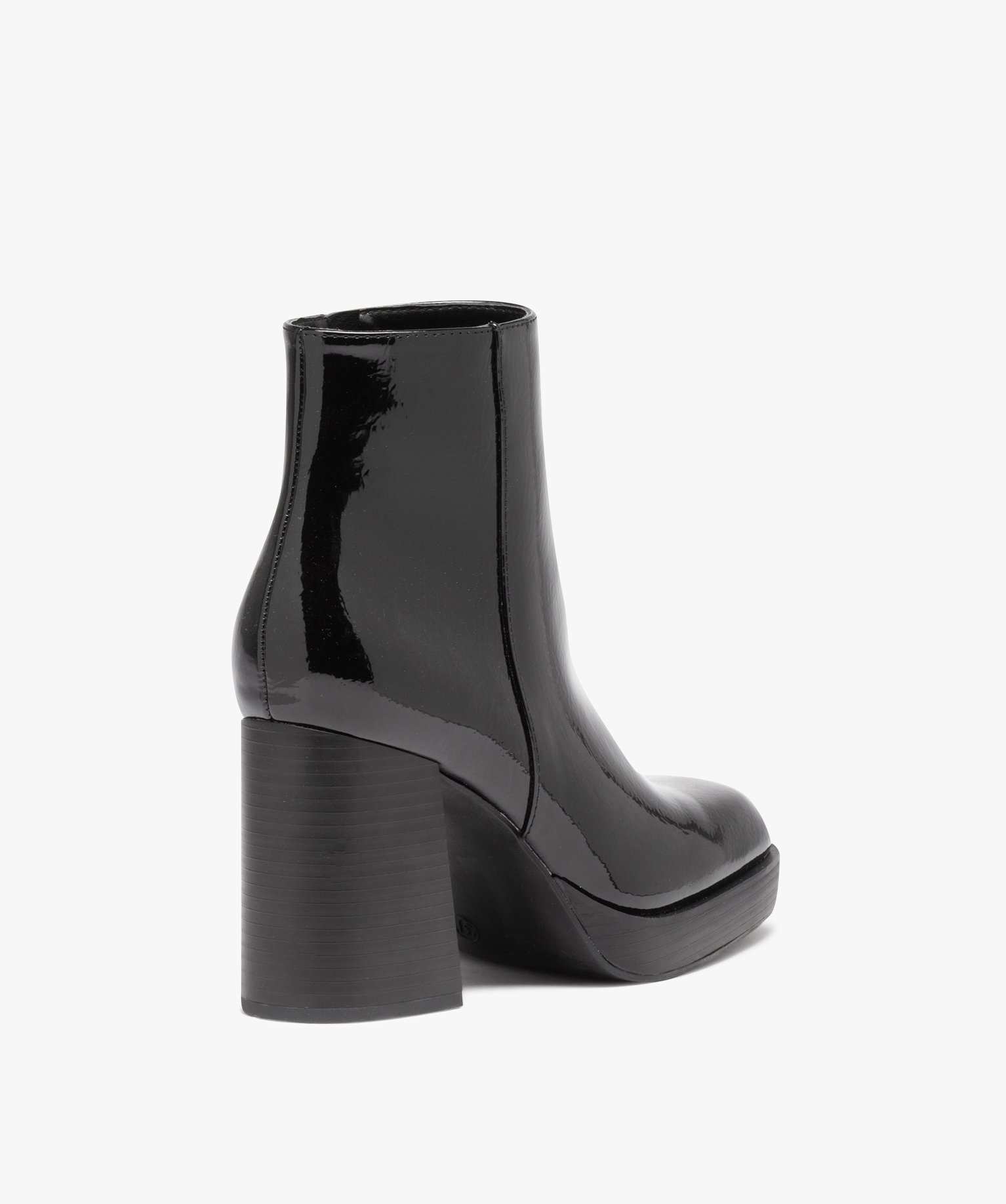 Boots femme vernies à talon haut avec bout carré noir | GEMO