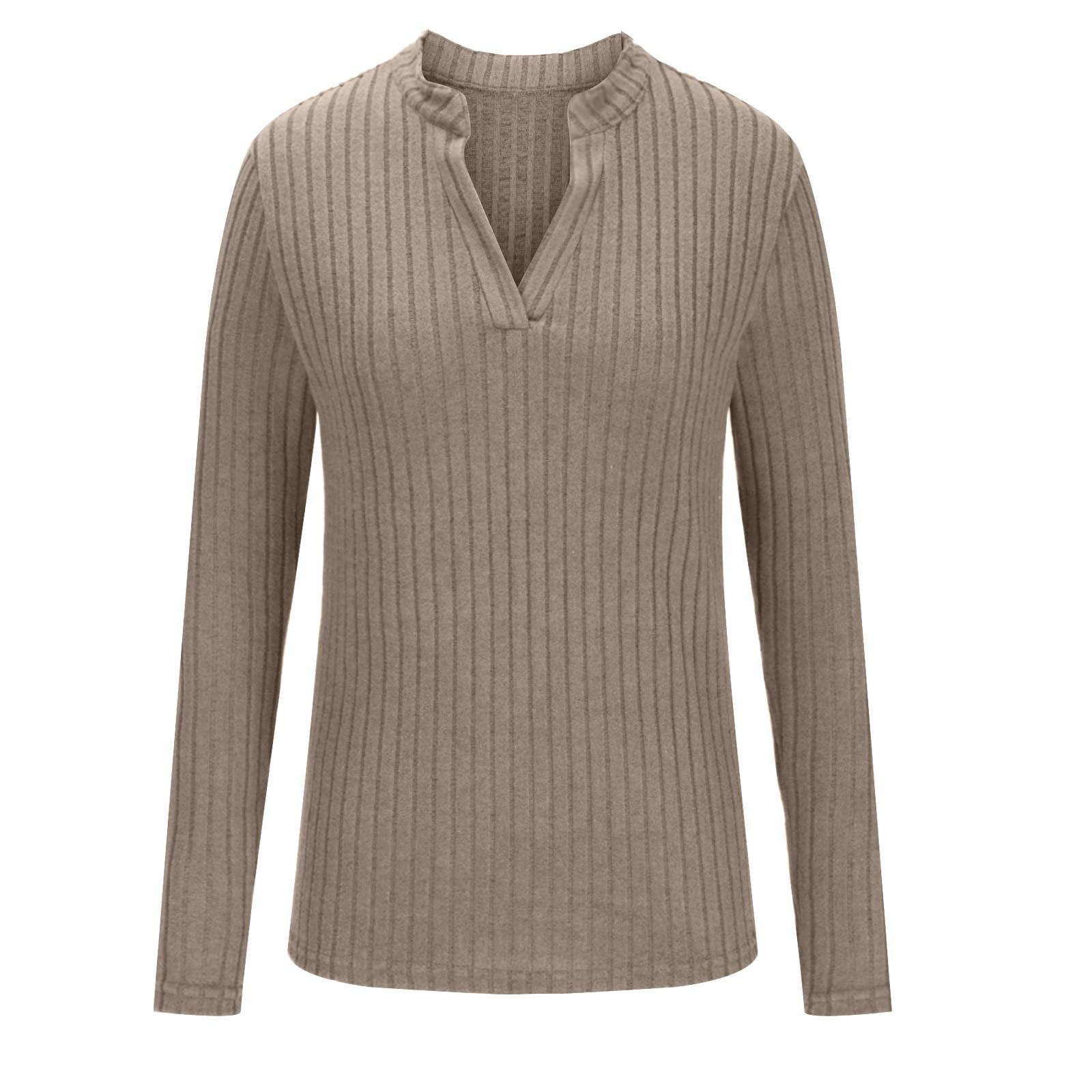 Ronner UG Strickpullover Herbst/Winter Damen-Langarm-T-Shirt mit lockerem V-Ausschnitt (1-tlg)