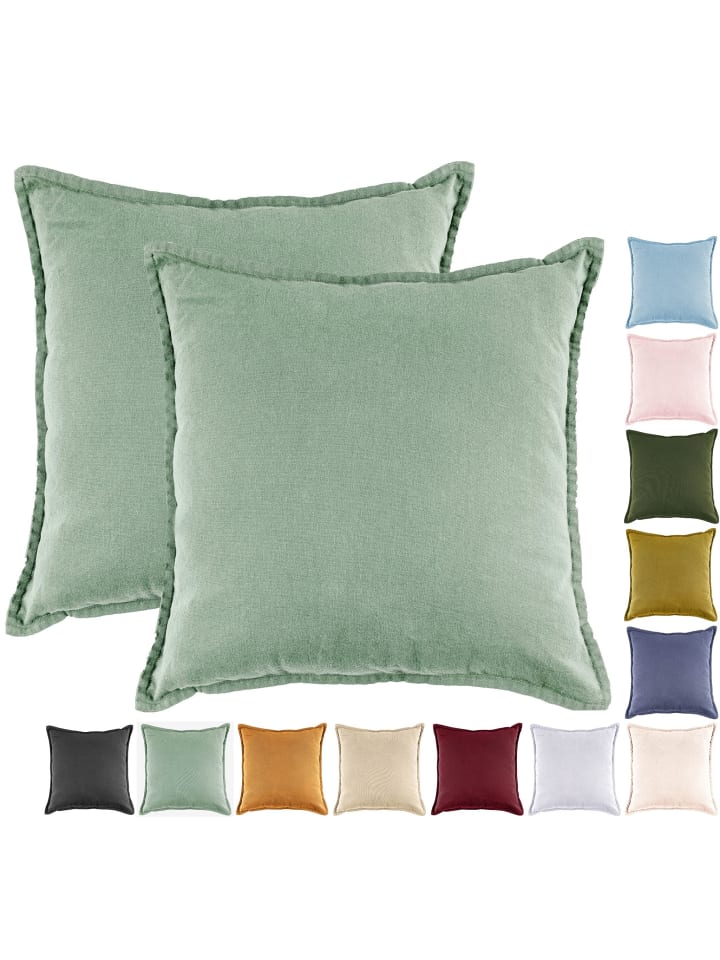 JACK 2er Set Kissenhülle 45x45cm Baumwolle Einfarbig in Jade Grün günstig kaufen 45x45 cm