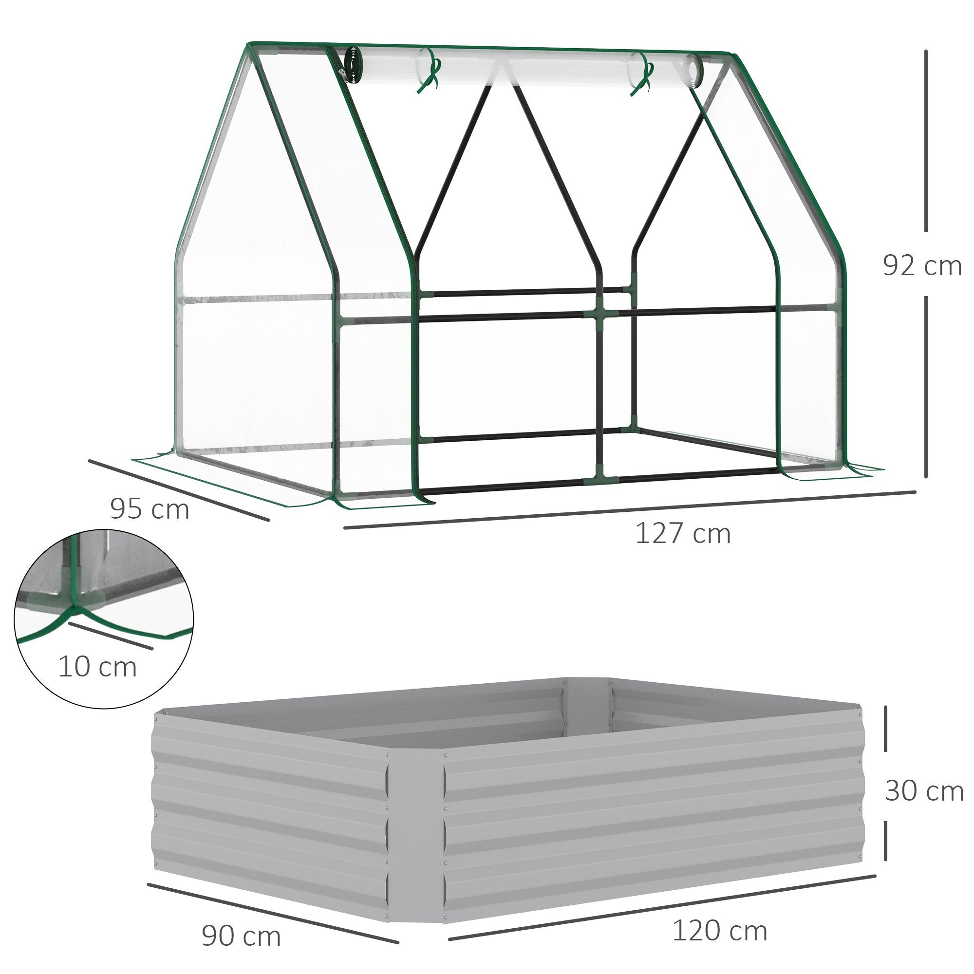 Outsunny Foliengewächshaus Gewächshaus, Folientunnel, gute Beleuchtung, Außenhülle aus PVC, BxTxH: 127 x 95 x 92 cm, BxLxH: 127 x 127 x 92 cm, Treibhaus 1-St., Foliengewächshaus, Winddicht