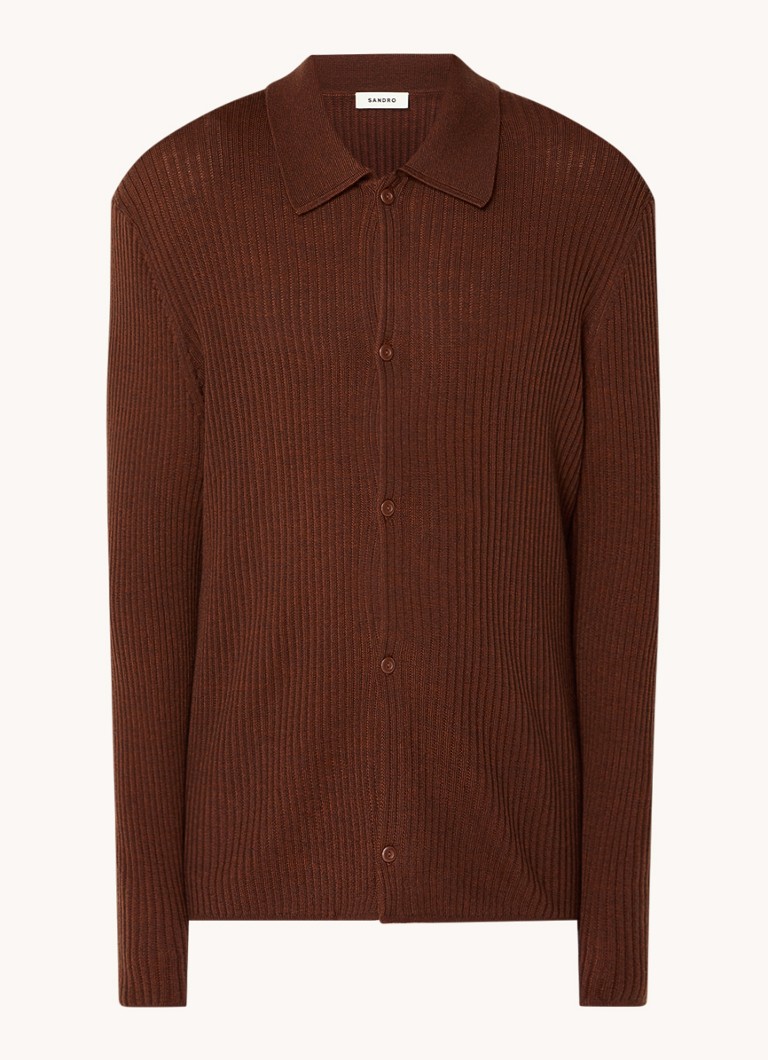 Cardigan Sandro din tricot cu nervuri și amestec de lână, cu decolteu în V.