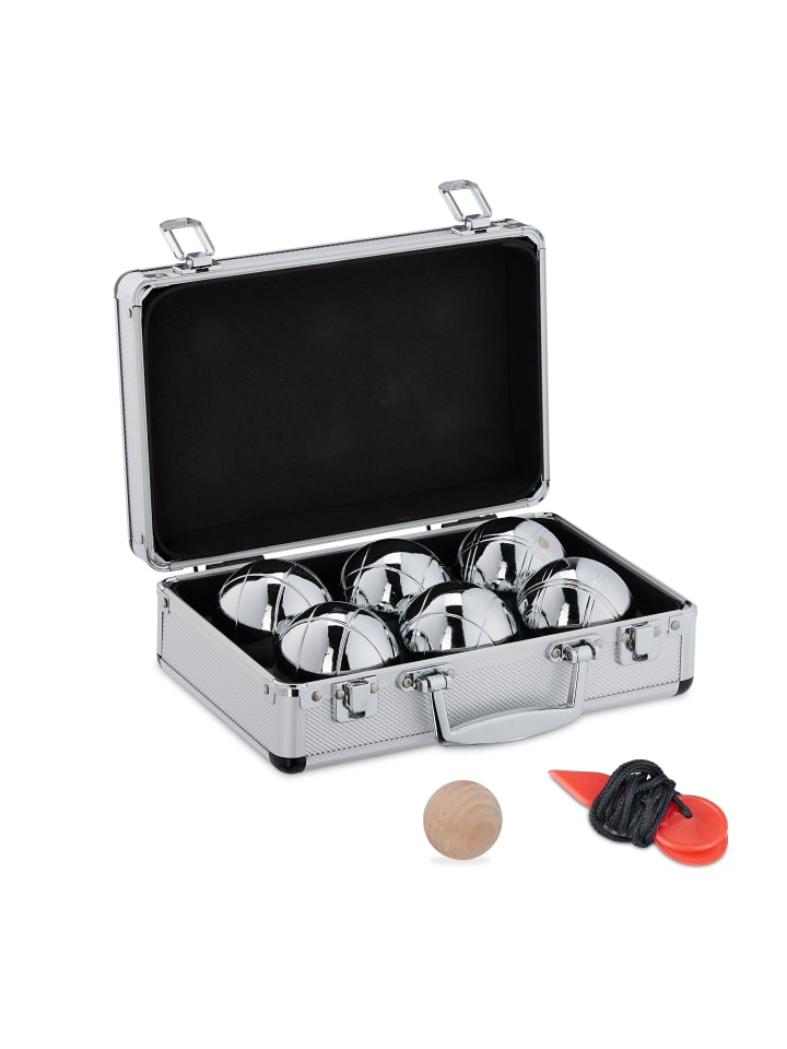 relaxdays 9-tlg. Boule Kugeln Set in Natur/ Silber günstig kaufen onesize