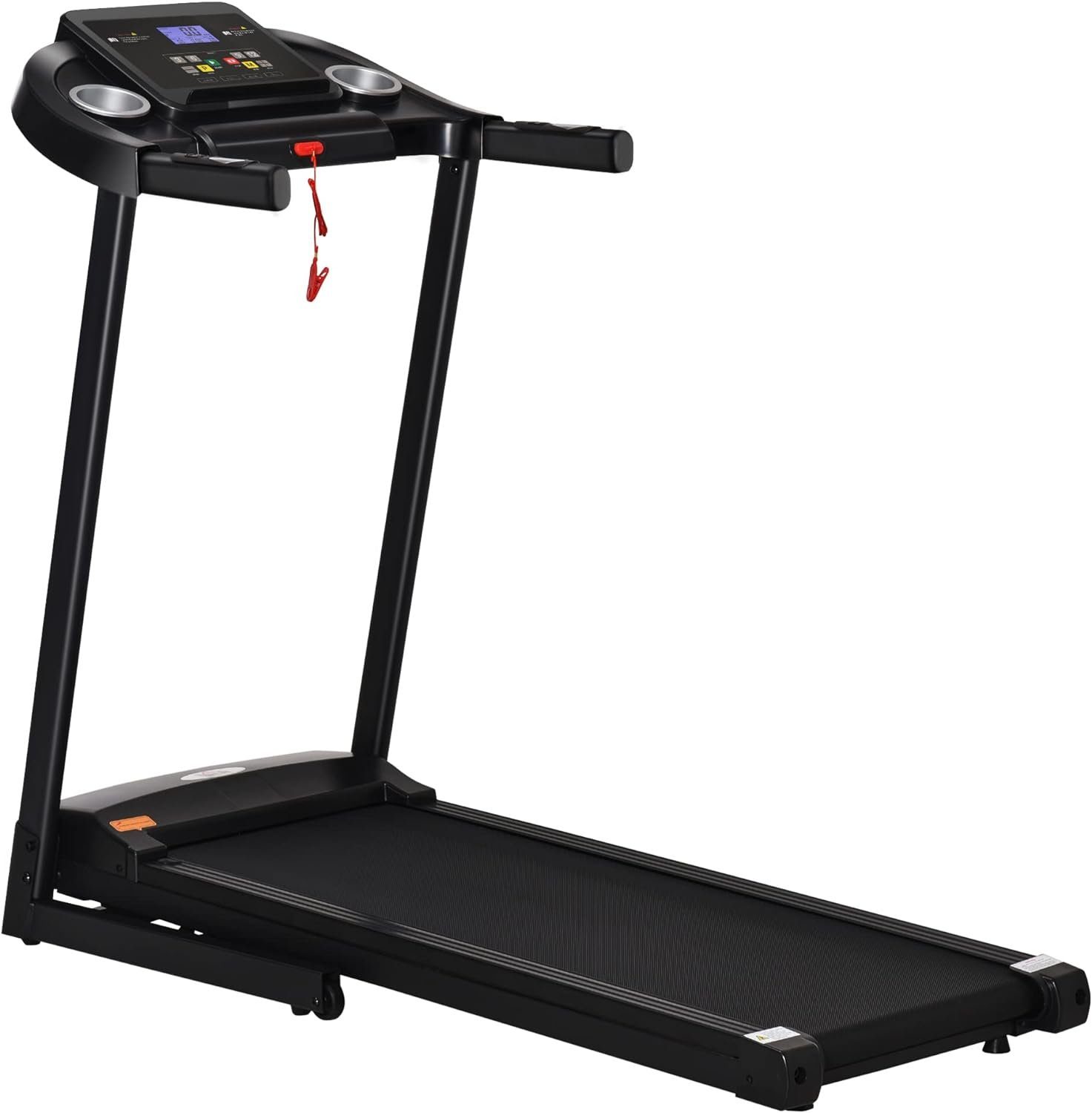 HOMCOM Laufband (Laufband Klappbar elektrisch 500W 1-12 km/h LED-Display Getränkehalter), sehr gut geeignet für Home Gym Indoor Fitness Schwarz 134 x 60 x 118cm